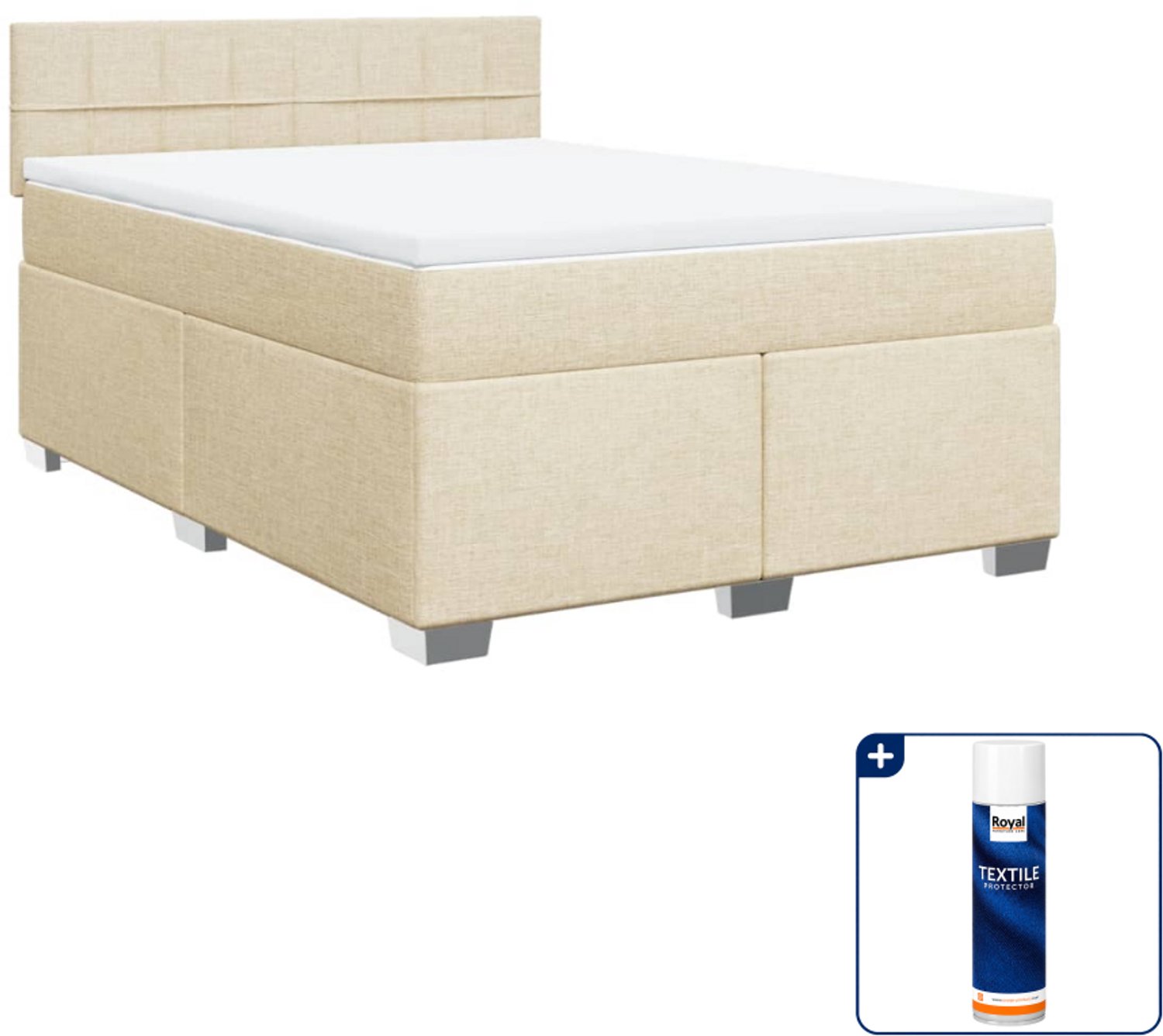 vidaXL boxspring Queensize - 160 x 200 cm - crème - Inclusief textielbeschermer 500 ml