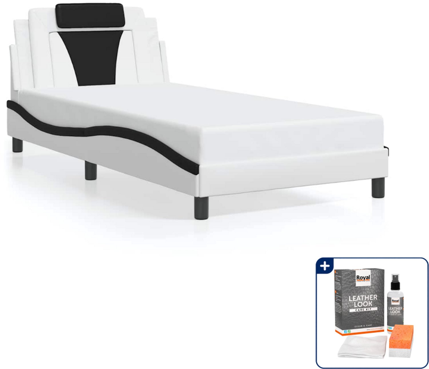 vidaXL Viana bedframe - 100 x 200 cm - kunstleer - zwart en wit - Inclusief onderhoudsset voor kunstleer 150 ml Blauw