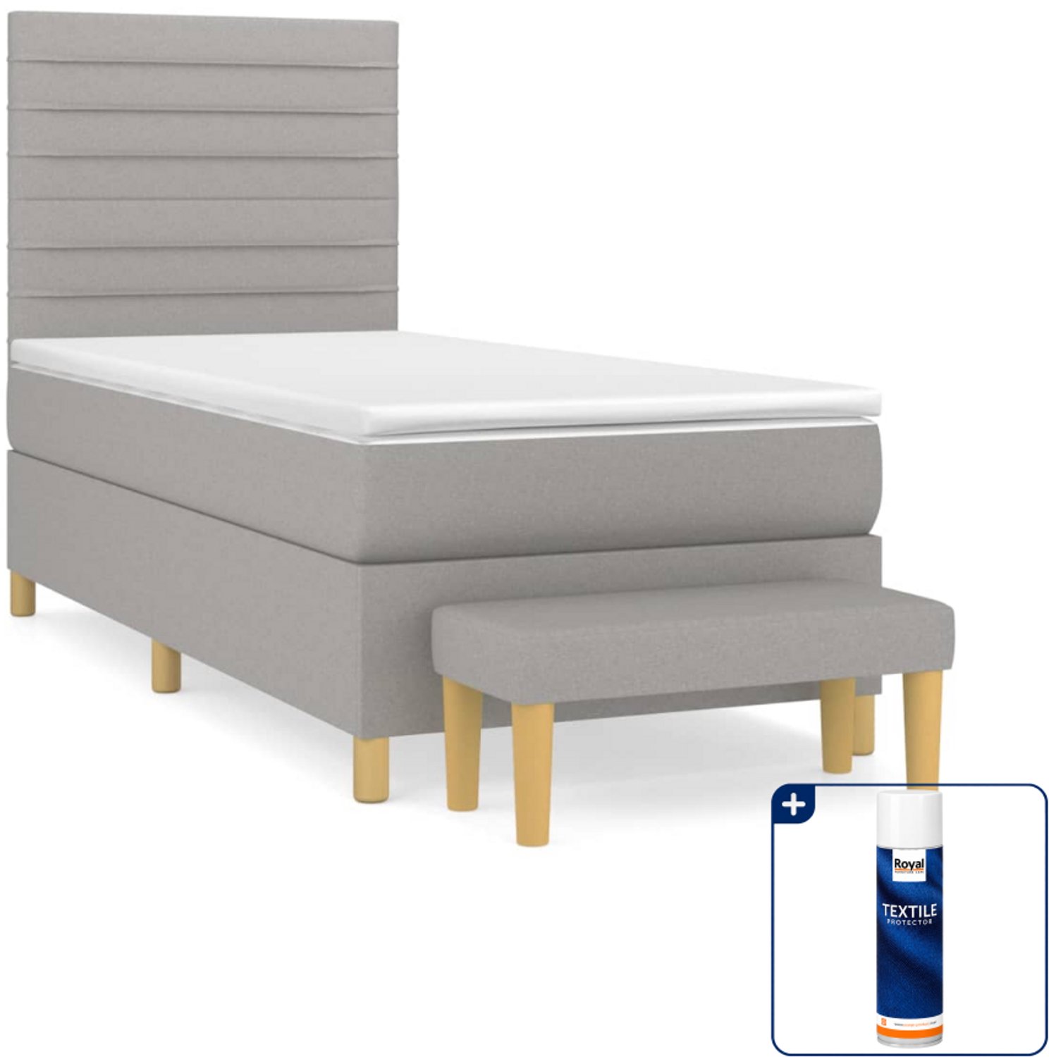 vidaXL boxspring met matras en bankje - 100 x 200 cm - lichtgrijs - Inclusief textielbeschermer 500 ml