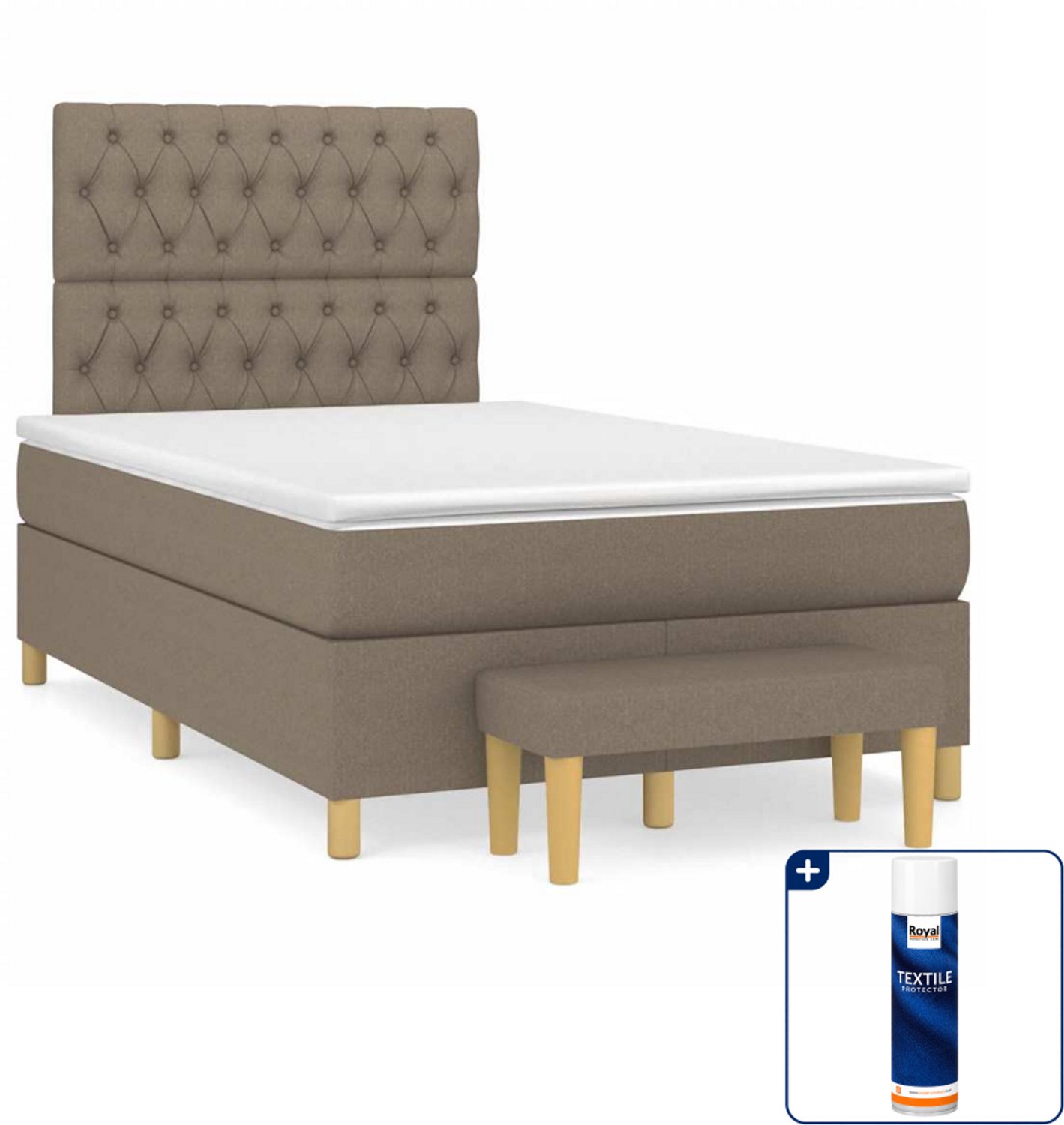 vidaXL boxspring met matras en bankje - 120 x 190 cm - taupe - Inclusief textielbeschermer 500 ml