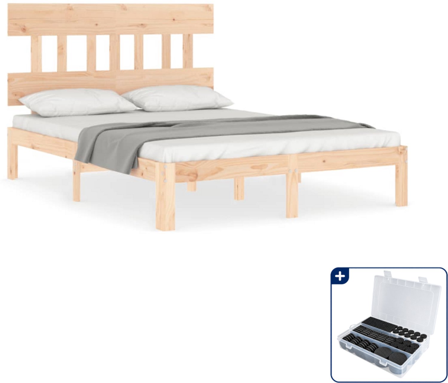 vidaXL bedframe - small double 140 x 200 cm - massief grenenhout - Inclusief antikrasvilt 177-delig Bruin