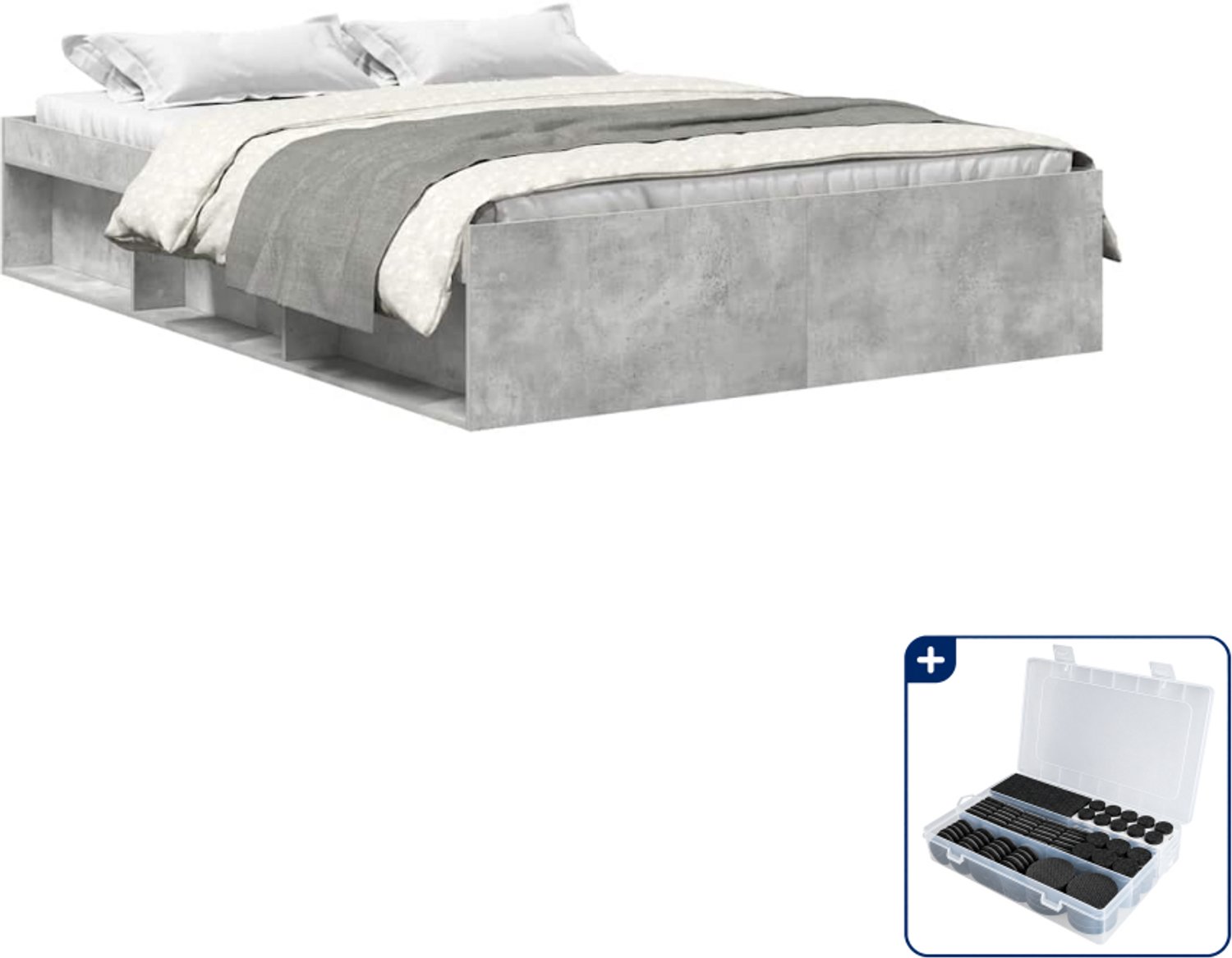 vidaXL bedframe - 120 x 200 cm - betongrijs - Inclusief antikrasvilt 177-delig Wit