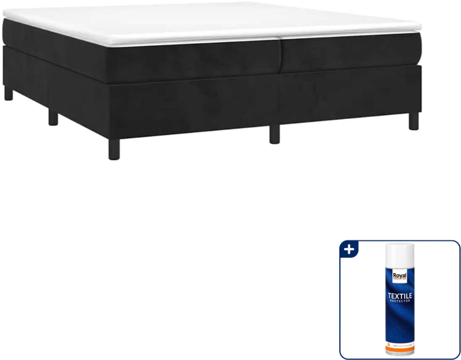 vidaXL Boxspring - Super kingsize - 200 x 200 cm - fluweel - zwart - Inclusief textielbeschermer 500 ml Wit