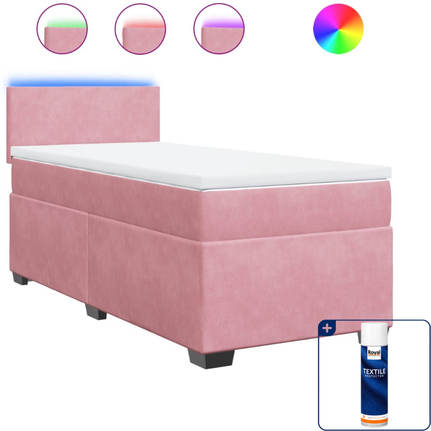 vidaXL boxspring met matras - 90 x 200 cm - fluweel - roze - Inclusief textielbeschermer 500 ml
