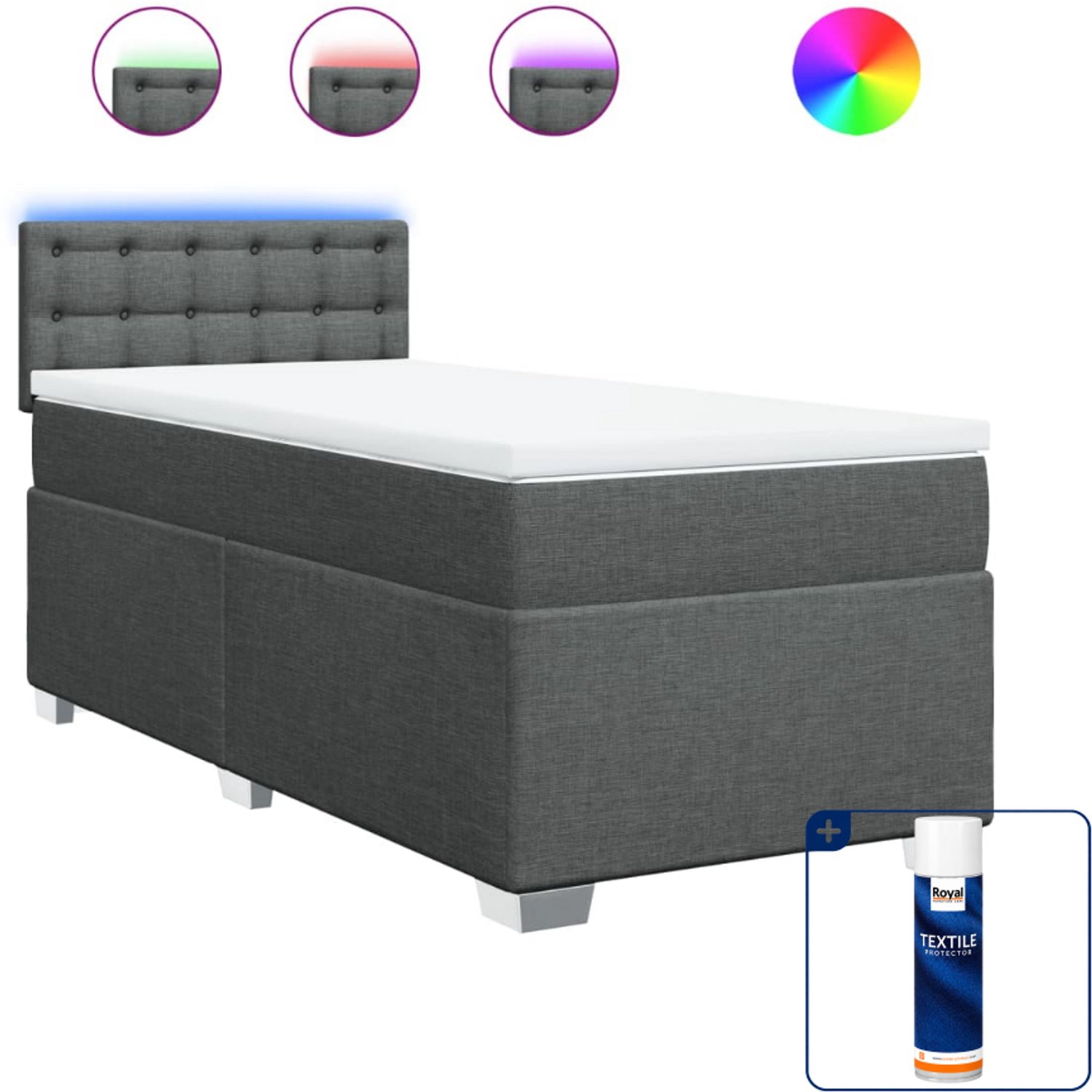 vidaXL boxspring met matras 100 x 200 cm - donkergrijs - Inclusief textielbeschermer 500 ml