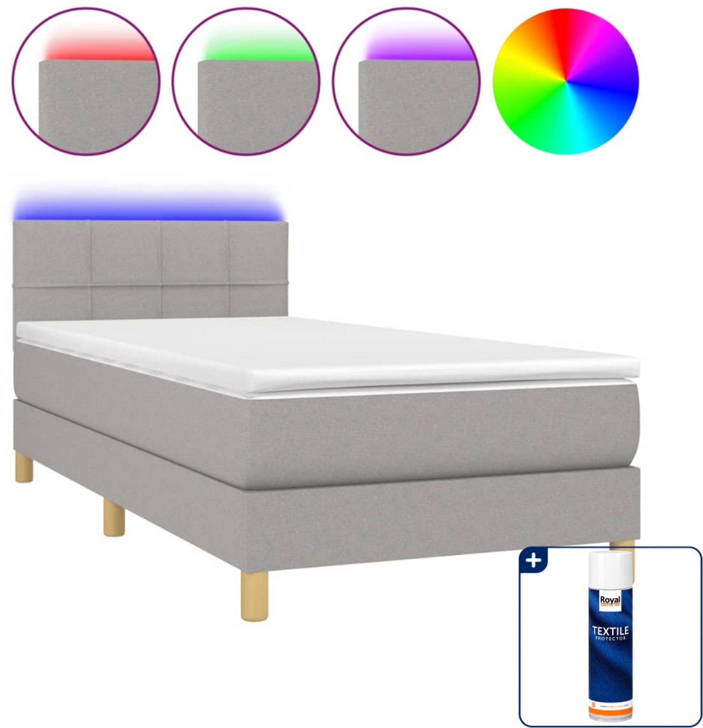 vidaXL boxspring met matras en led - 80 x 200 cm - lichtgrijs - Inclusief textielbeschermer 500 ml