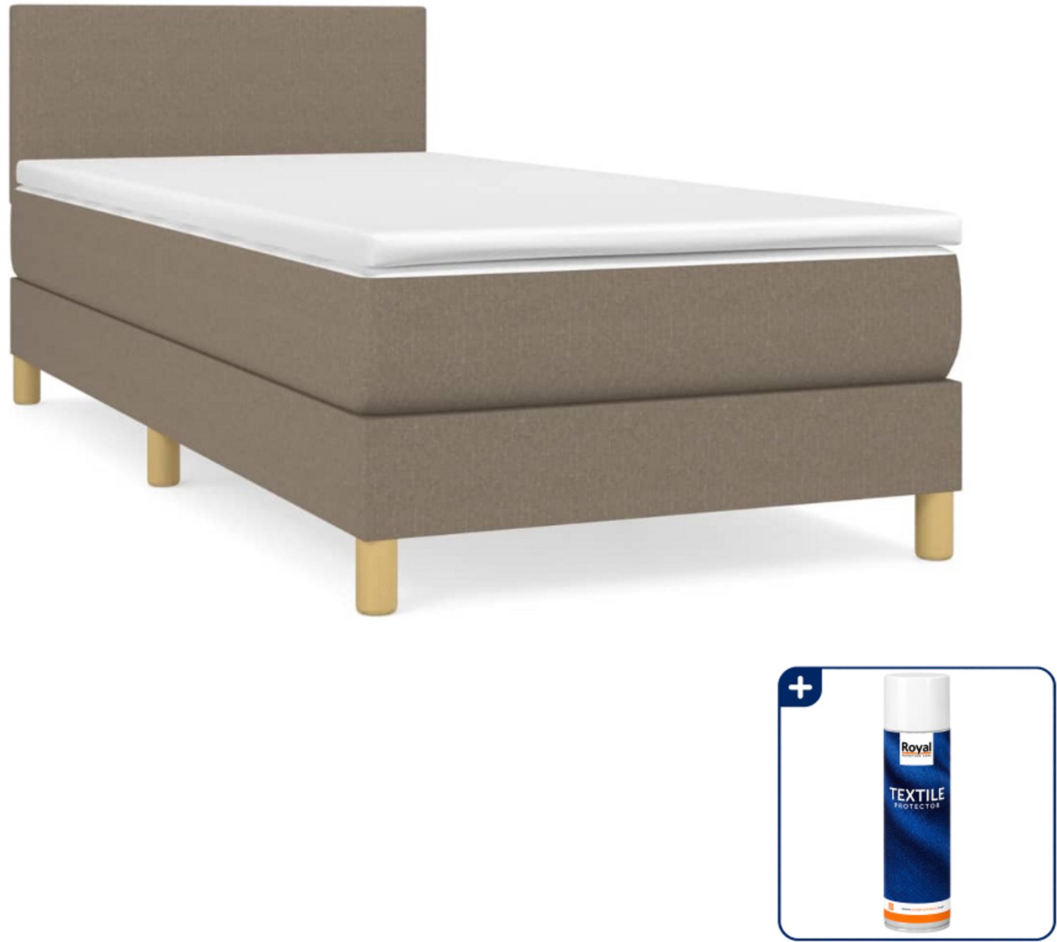 vidaXL boxspring met matras 90 x 200 cm - stof - taupe - Inclusief textielbeschermer 500 ml