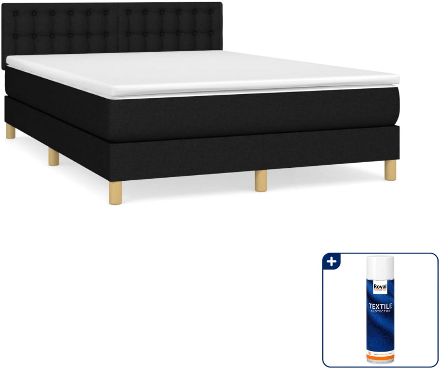 vidaXL boxspring met matras - 140 x 190 cm - zwart - Inclusief textielbeschermer 500 ml