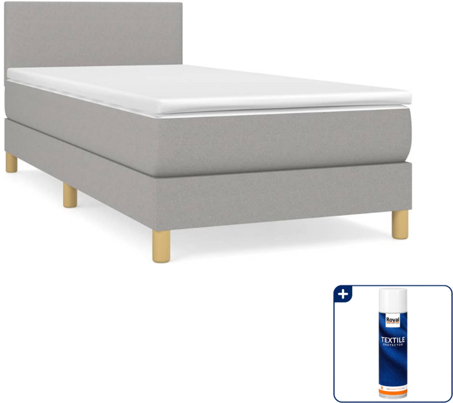 vidaXL boxspring met matras - 90 x 190 cm - lichtgrijs - Inclusief textielbeschermer 500 ml