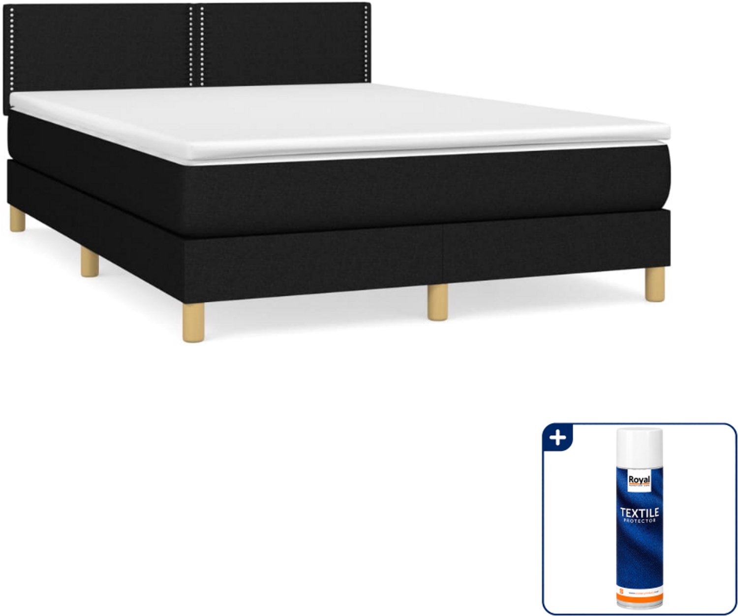vidaXL boxspring - Small double - 140 x 200 cm - zwart - Inclusief textielbeschermer 500 ml