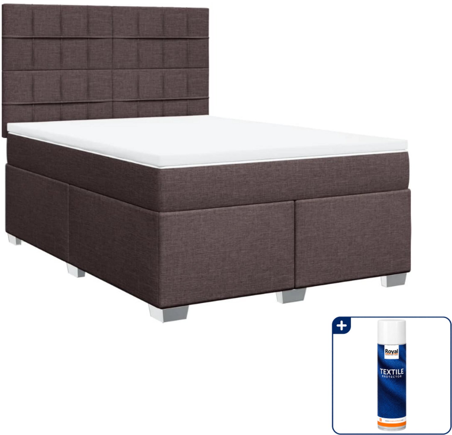 vidaXL boxspring met matras - 140 x 190 cm - donkerbruin - Inclusief textielbeschermer 500 ml