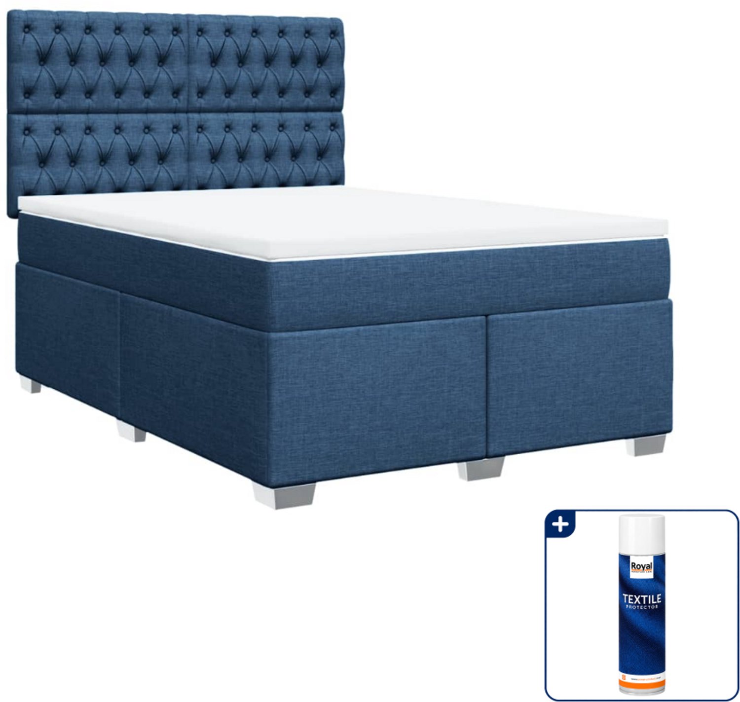 vidaXL boxspring met matras 140 x 190 cm - blauw - Inclusief textielbeschermer 500 ml