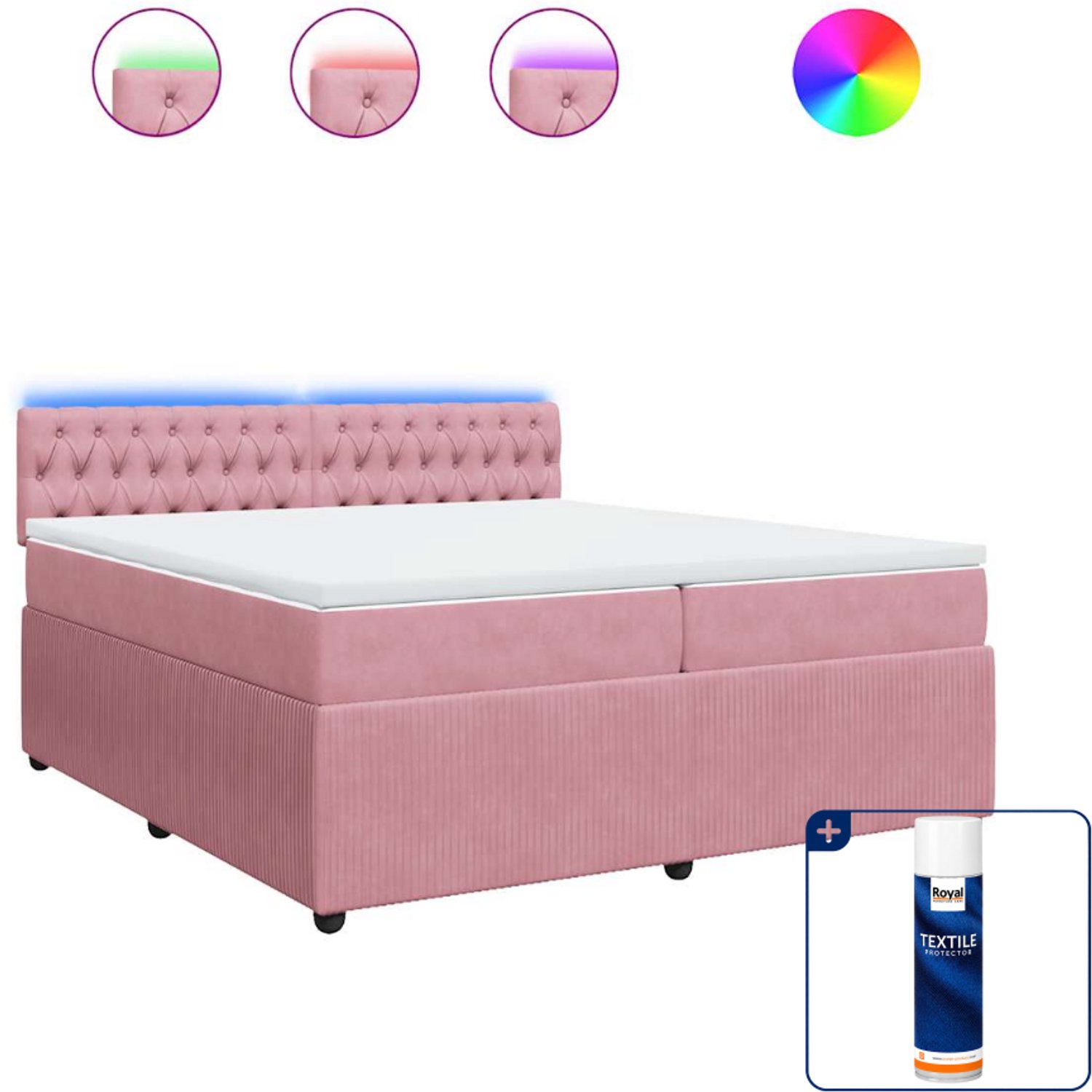 vidaXL boxspring met matras - 200 x 200 cm - fluweel - roze - Inclusief textielbeschermer 500 ml