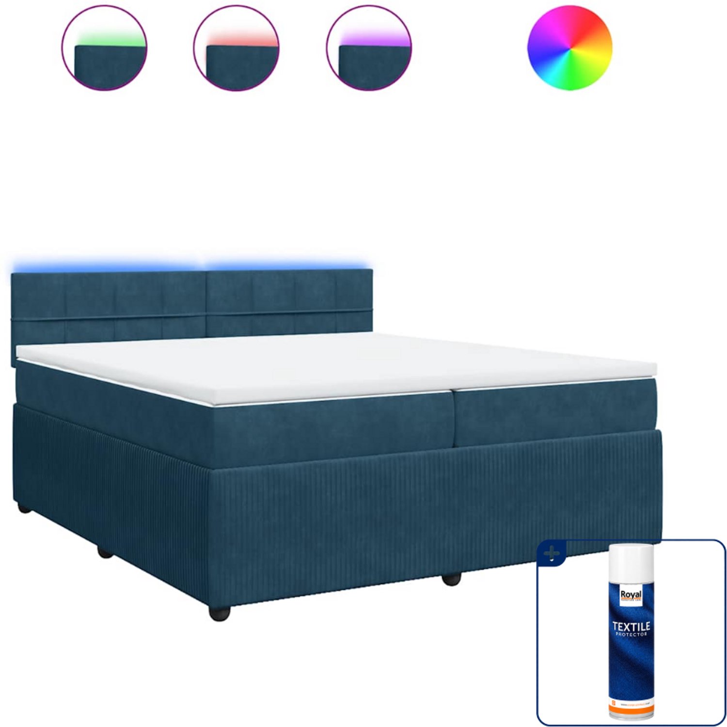 vidaXL boxspring met matras 200 x 200 cm - fluweel - blauw - Inclusief textielbeschermer 500 ml