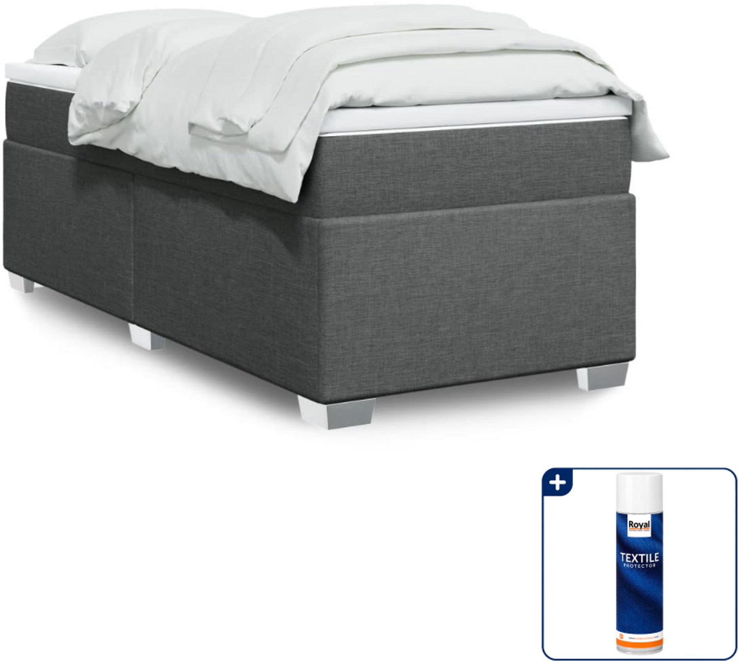 vidaXL boxspring met matras 90 x 190 cm - donkergrijs - Inclusief textielbeschermer 500 ml