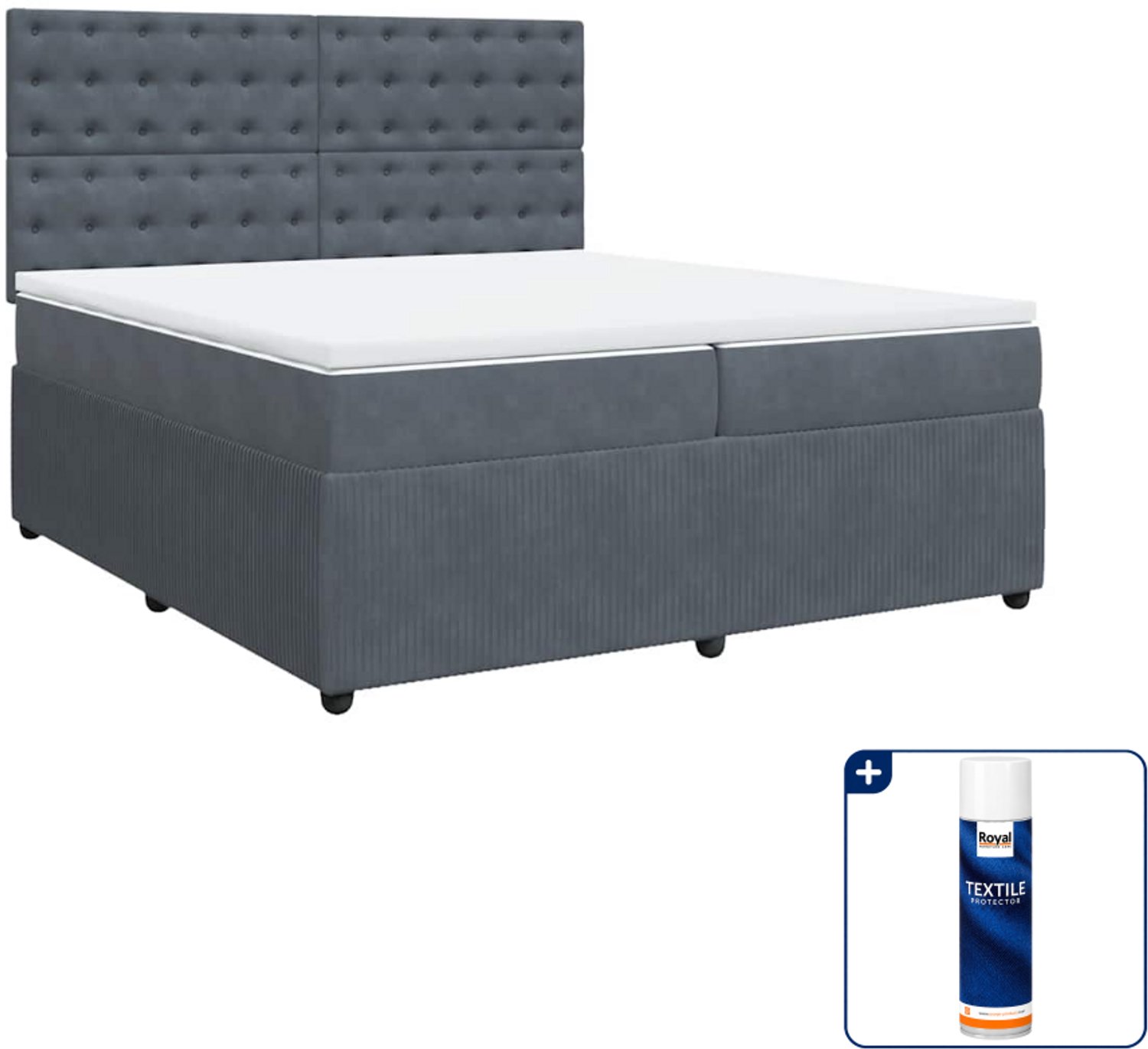 vidaXL boxspring Super kingsize - 200 x 200 cm - fluweel - donkergrijs - Inclusief textielbeschermer 500 ml