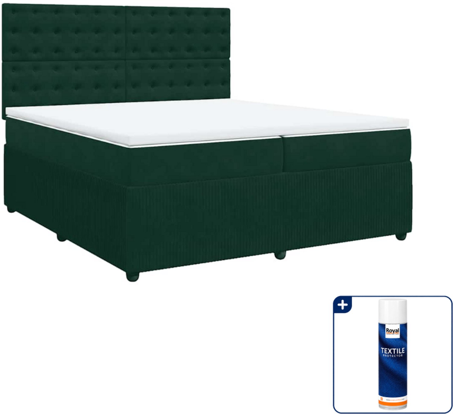 vidaXL Boxspring Super kingsize - 200 x 200 cm - fluweel - donkergroen - Inclusief textielbeschermer 500 ml