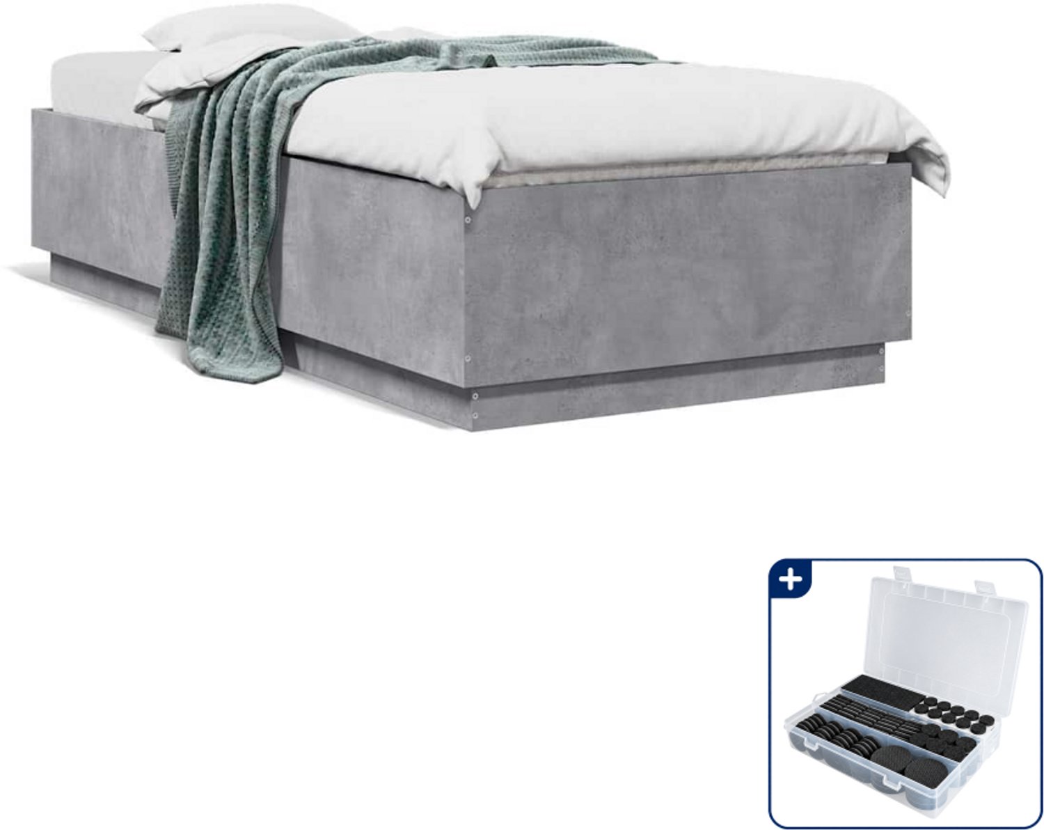 vidaXL bedframe - 100 x 200 cm - bewerkt hout - betongrijs - Inclusief antikrasvilt 177-delig