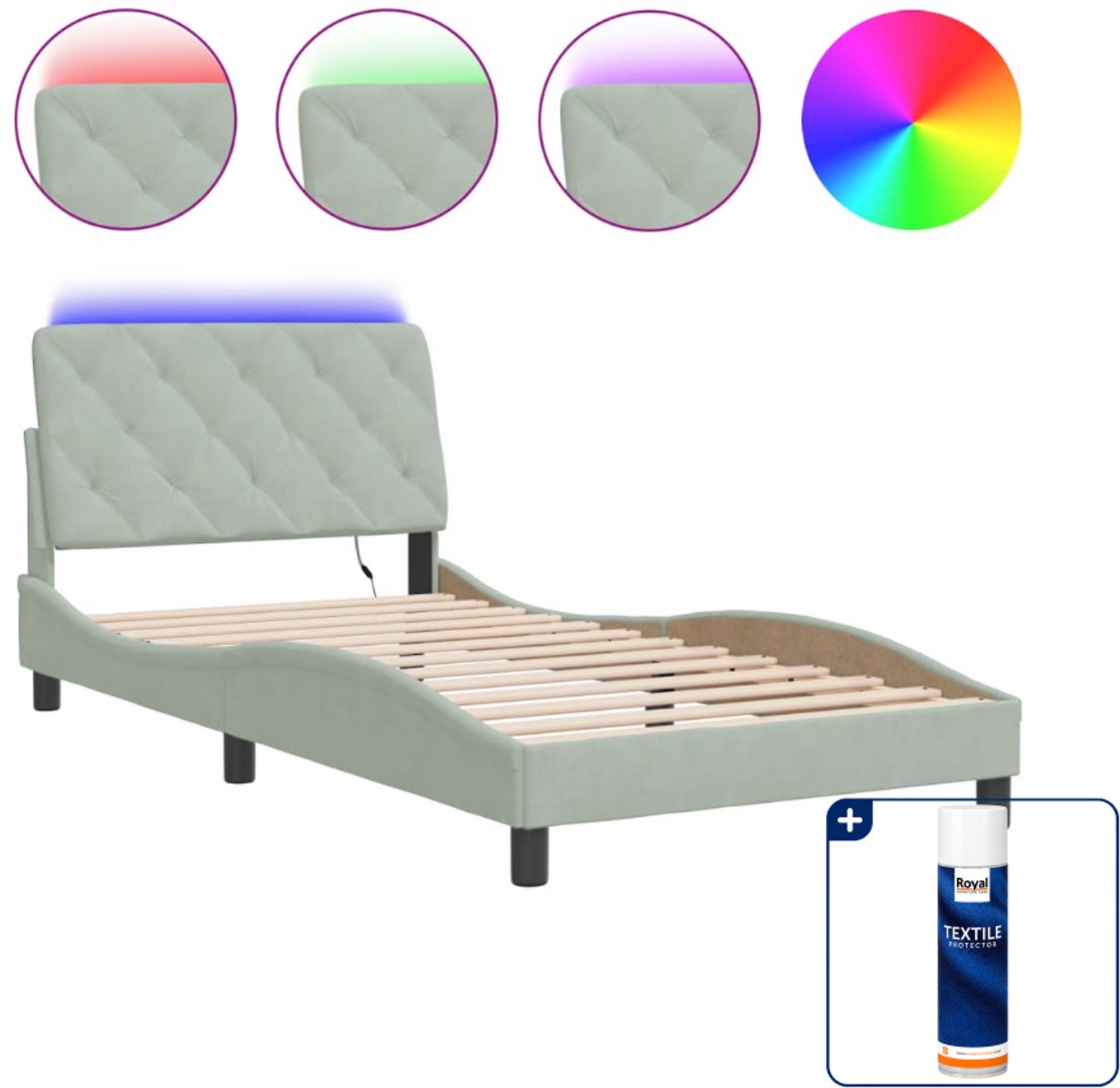 vidaXL bedframe - 100 x 200 cm - fluweel - lichtgrijs - Inclusief textielbeschermer 500 ml