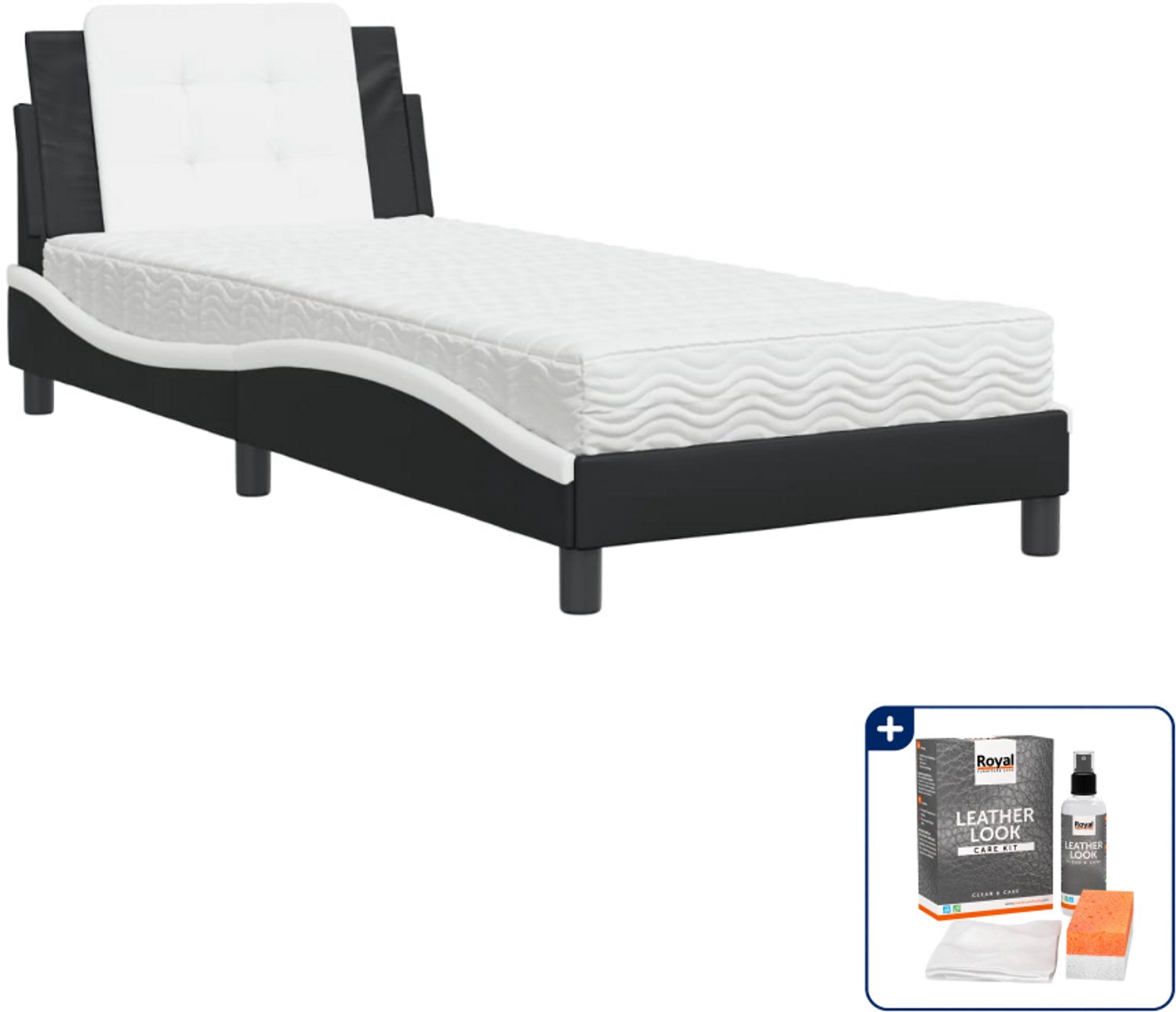 vidaXL bed met matras Zadar 100 x 200 cm - kunstleer - zwart en wit - Inclusief onderhoudsset voor kunstleer 150 ml