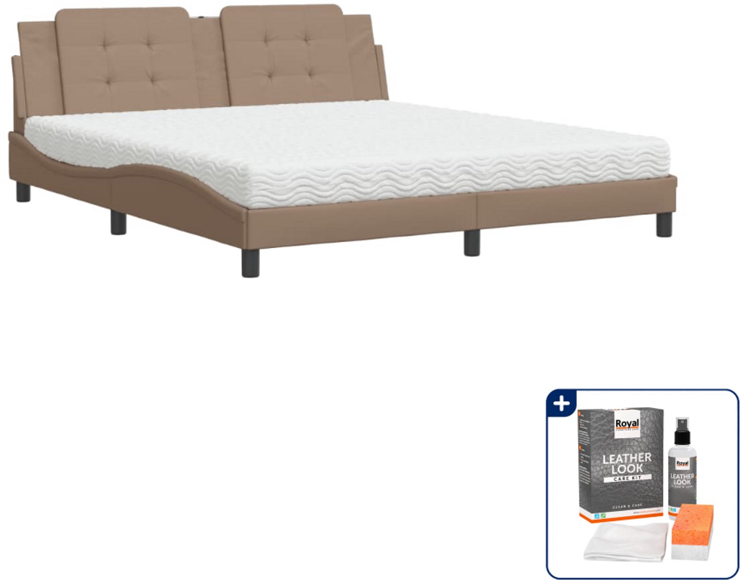 vidaXL Zadar Kingsize bed met matras - 180 x 200 cm - cappuccino - Inclusief onderhoudsset voor kunstleer 150 ml Grijs