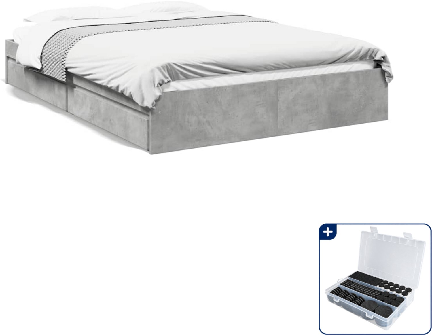 vidaXL Queensize bedframe met lades - 160 x 200 cm - betongrijs - Inclusief antikrasvilt 177-delig Bruin