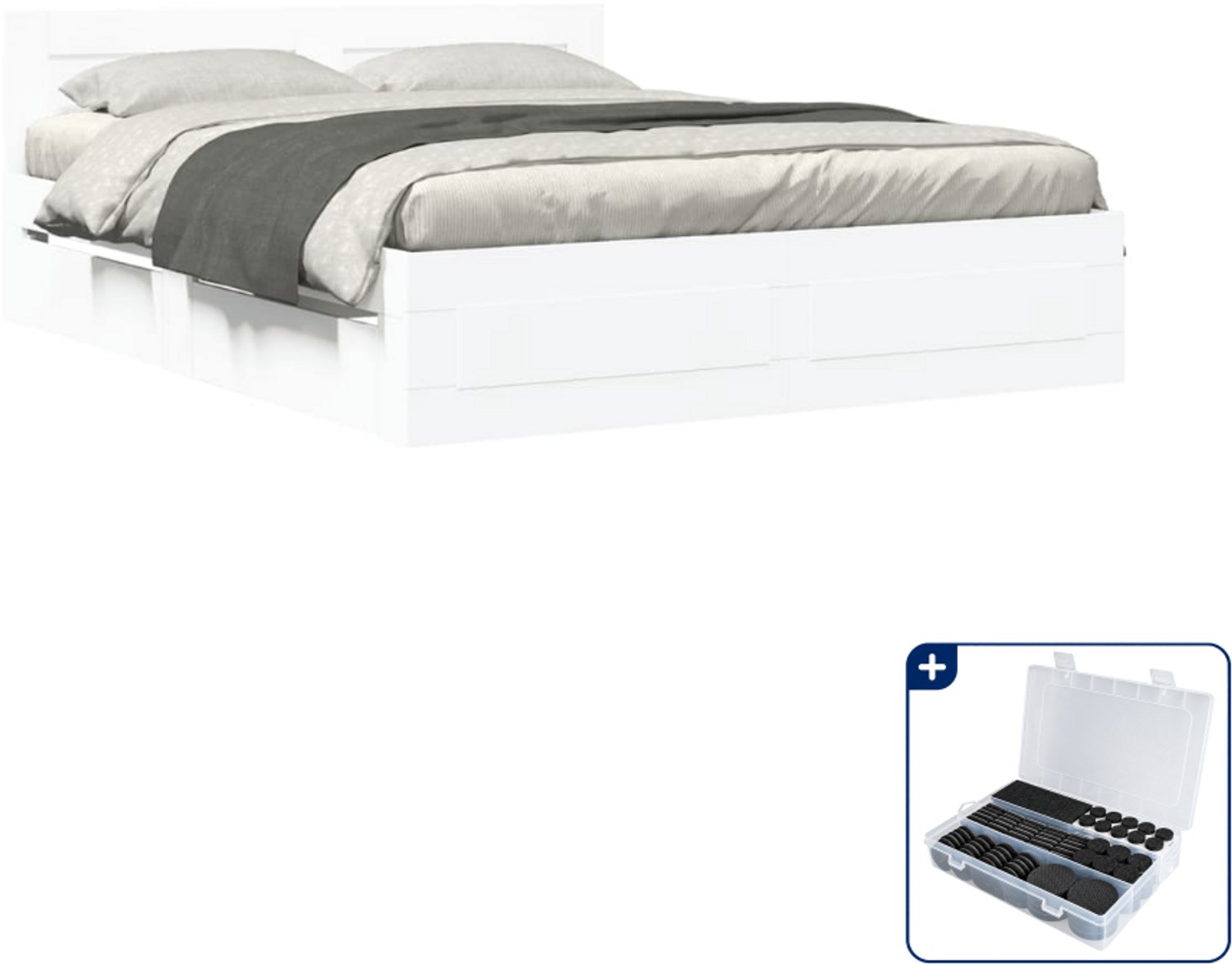 vidaXL bedframe Queensize 160 x 200 cm - bewerkt hout - wit - Inclusief antikrasvilt 177-delig