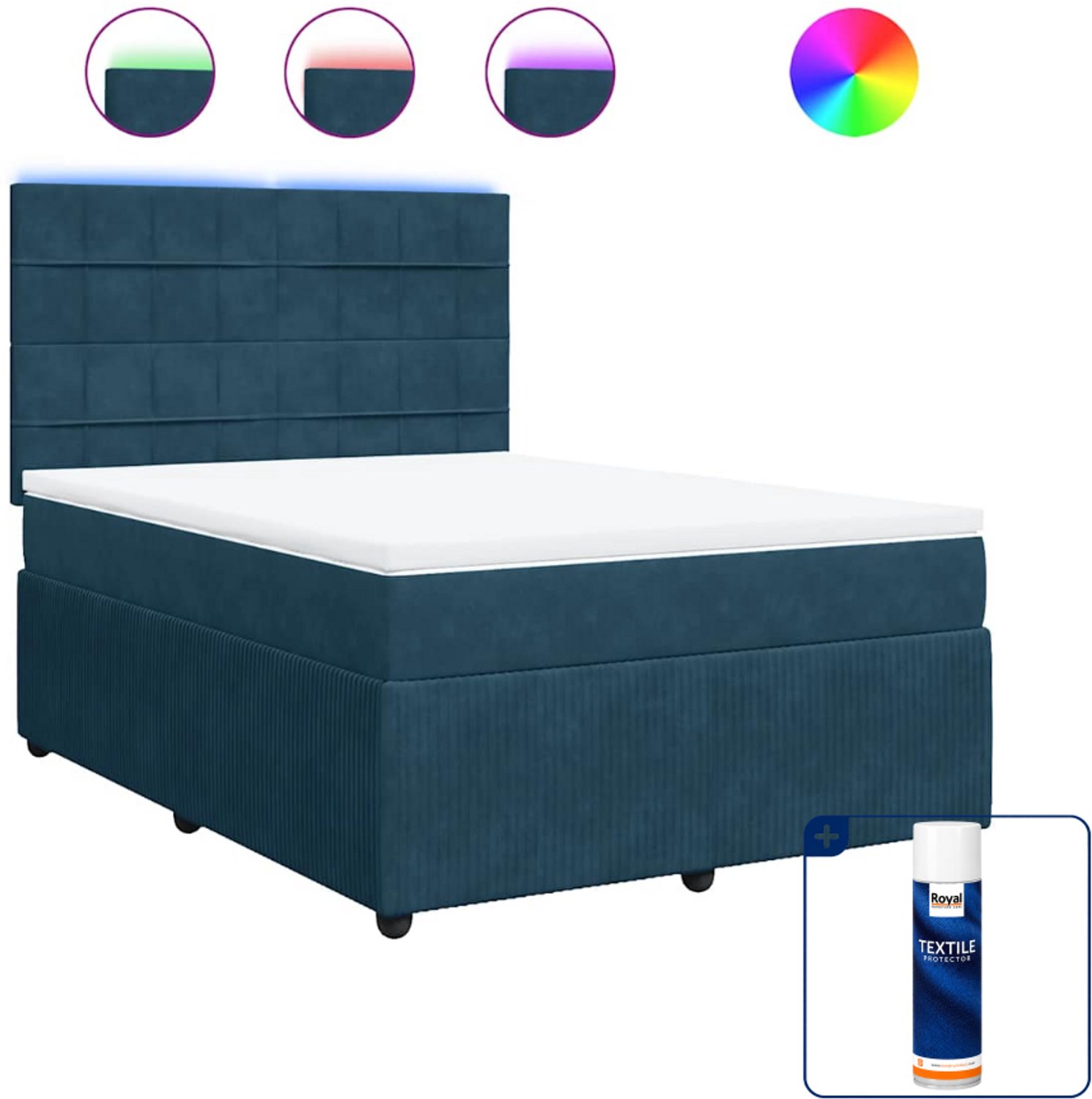 vidaXL boxspring met matras - 140 x 190 cm - fluweel - blauw - Inclusief textielbeschermer 500 ml Zwart