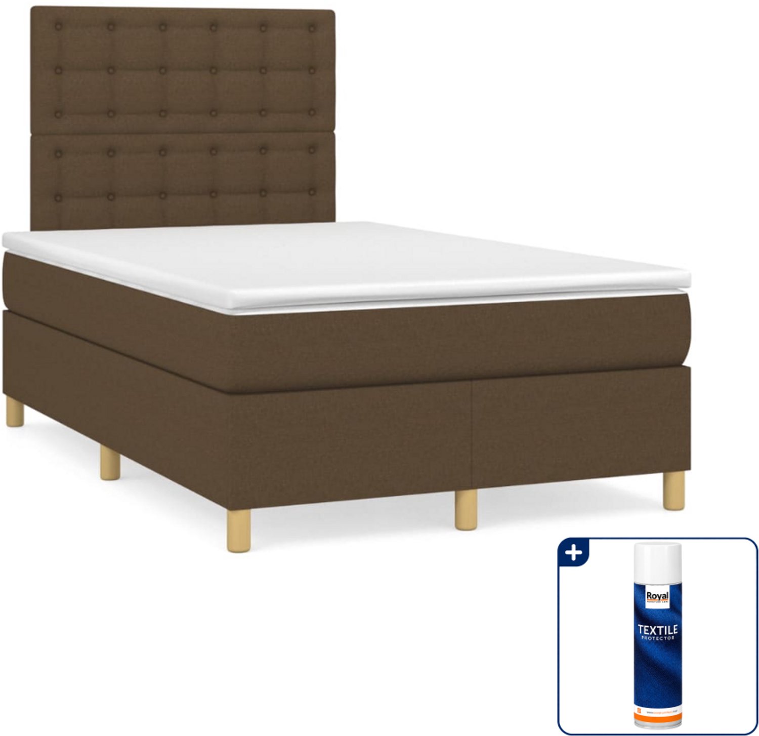 vidaXL boxspring met matras - 120 x 200 cm - donkerbruin - Inclusief textielbeschermer 500 ml
