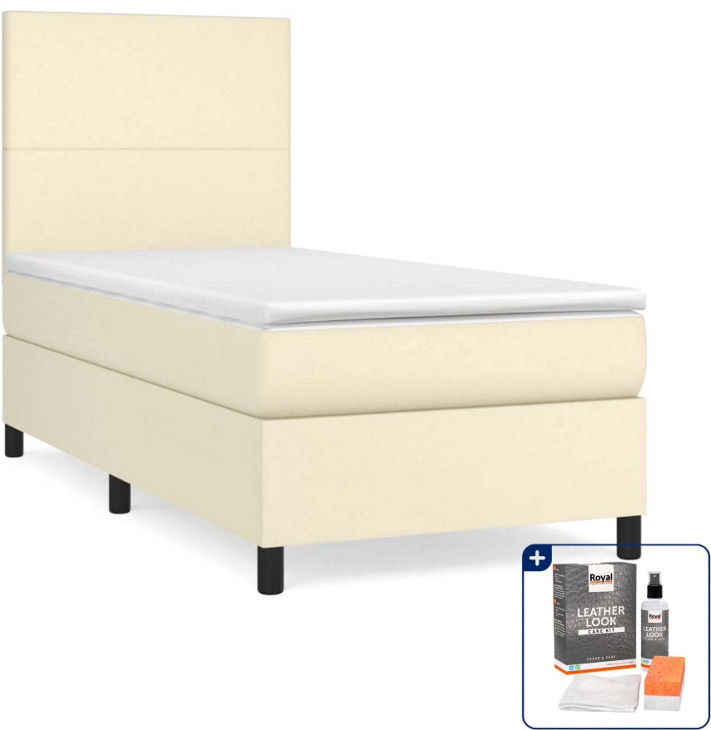 vidaXL boxspring met matras - 80 x 200 cm - kunstleer - crème - Inclusief onderhoudsset voor kunstleer 150 ml