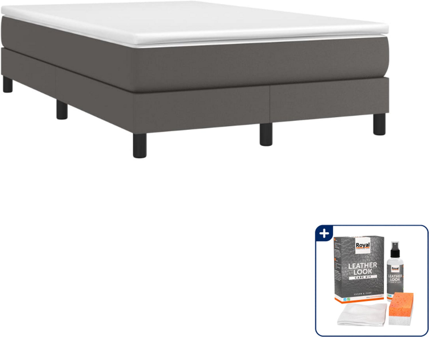 vidaXL boxspring met matras 120 x 190 cm - kunstleer - grijs - Inclusief onderhoudsset voor kunstleer 150 ml