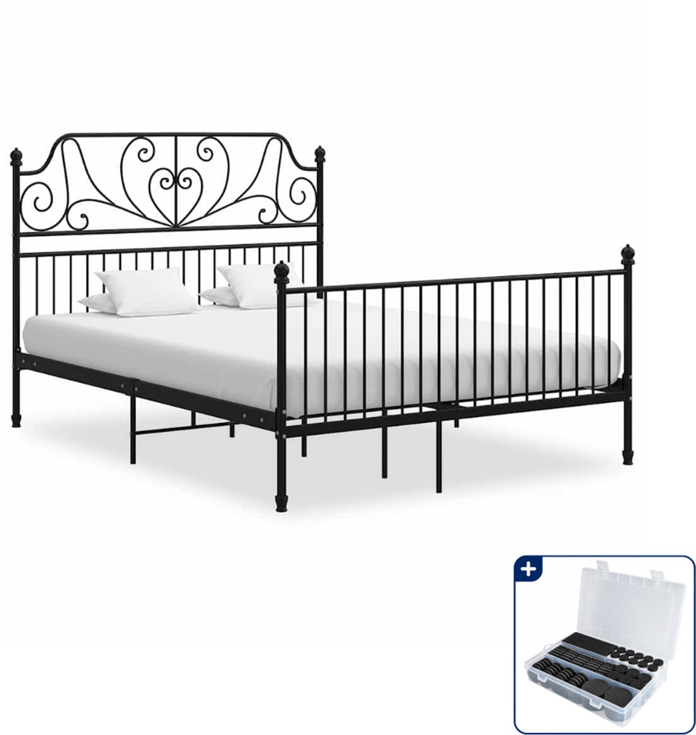 vidaXL Queensize bedframe - 160 x 200 cm - metaal - zwart - Inclusief antikrasvilt 177-delig
