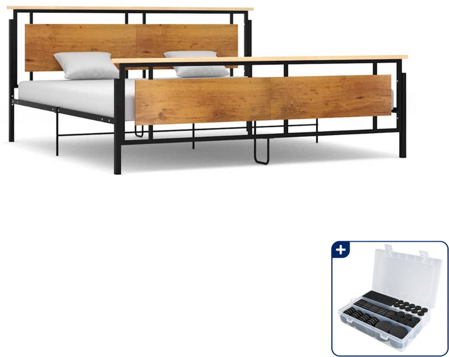 vidaXL bedframe - 200 x 200 cm - zwart - Inclusief antikrasvilt 177-delig
