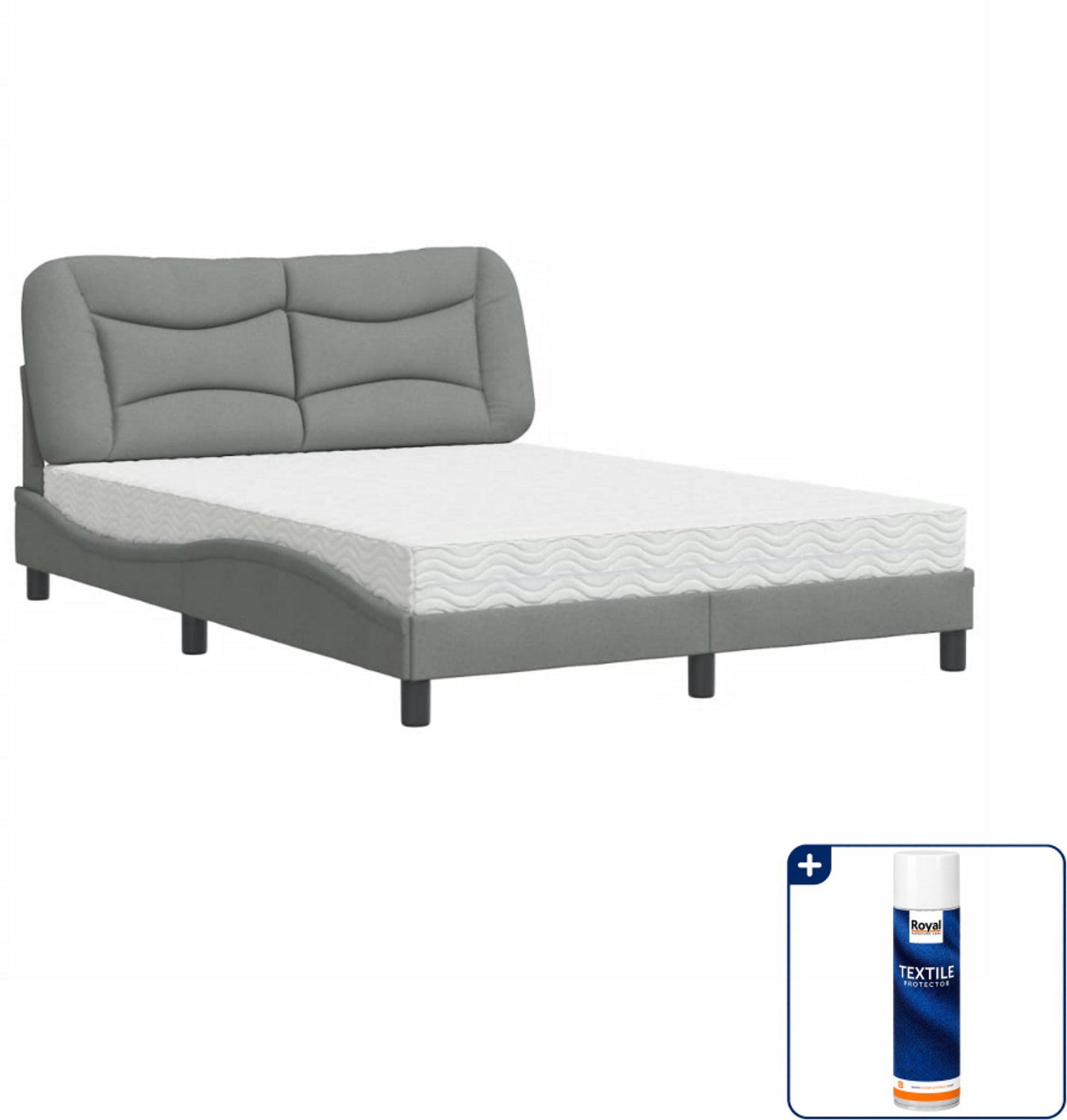vidaXL Hvar bed met matras - 120 x 200 cm - lichtgrijs - Inclusief textielbeschermer 500 ml Zwart