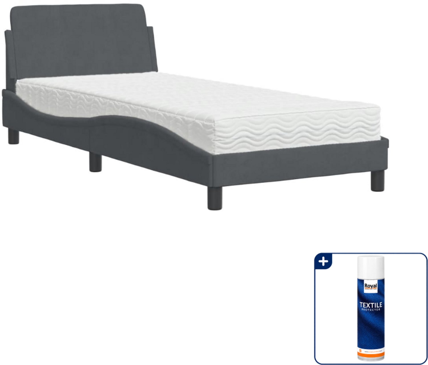 vidaXL Dover bed met matras - 90 x 190 cm - fluweel - donkergrijs - Inclusief textielbeschermer 500 ml