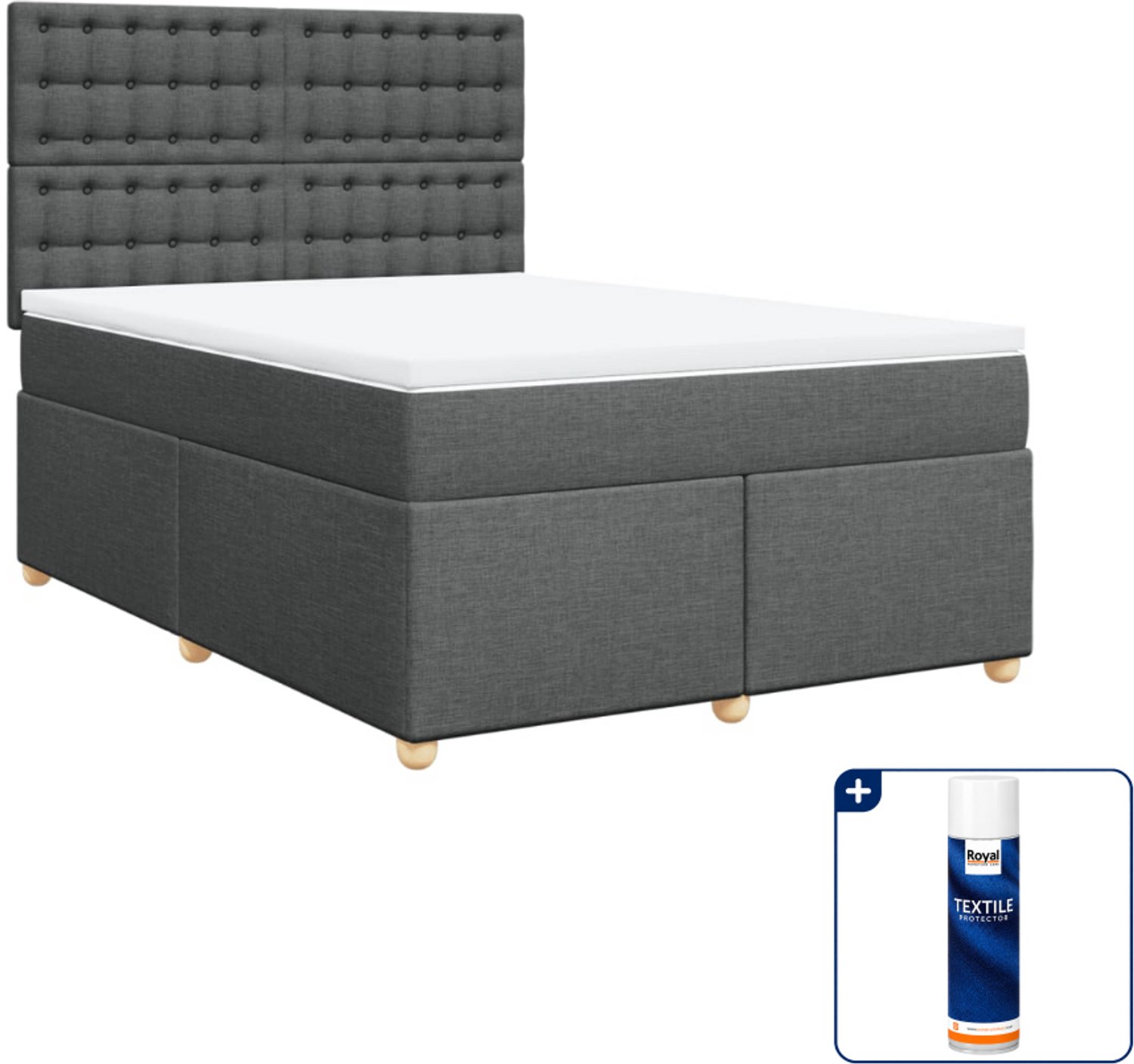vidaXL boxspring Queensize - 160 x 200 cm - donkergrijs - Inclusief textielbeschermer 500 ml