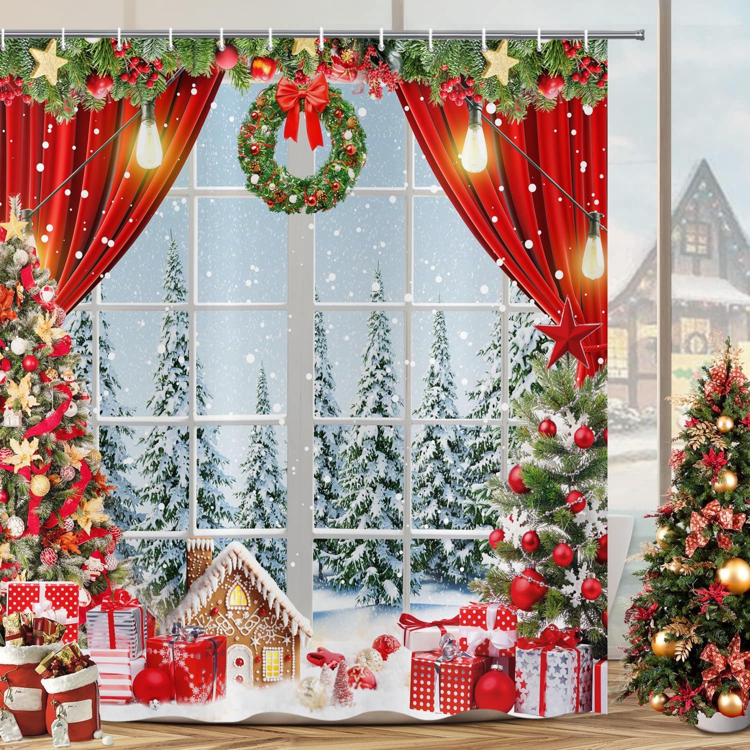 Kerst Douchegordijn met Winterscène 180 x 200 cm
