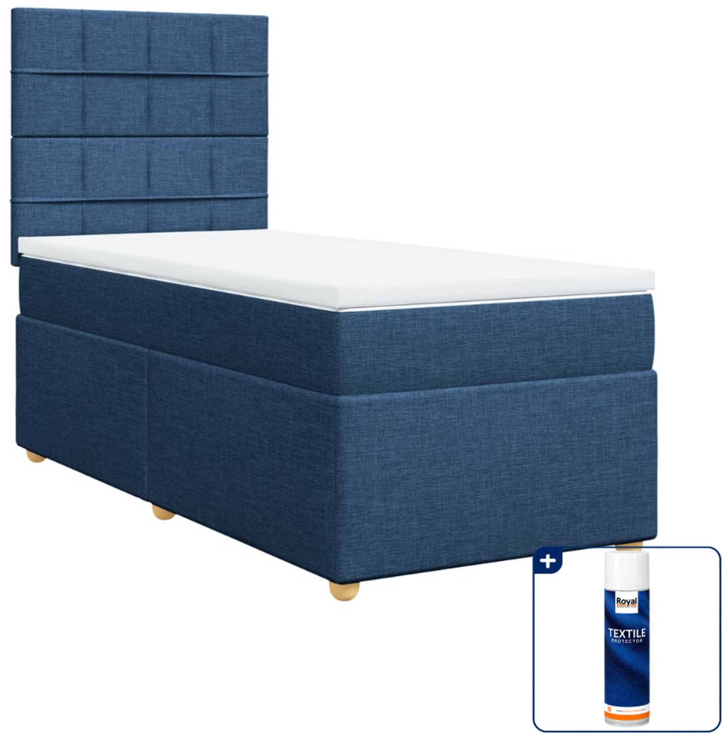 vidaXL boxspring met matras - 90 x 200 cm - stof - blauw - Inclusief textielbeschermer 500 ml