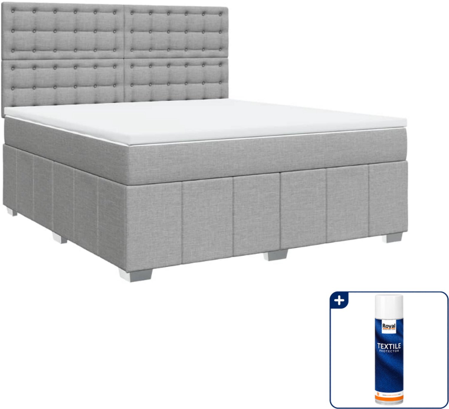 vidaXL boxspring - Kingsize - 180 x 200 cm - lichtgrijs - Inclusief textielbeschermer 500 ml