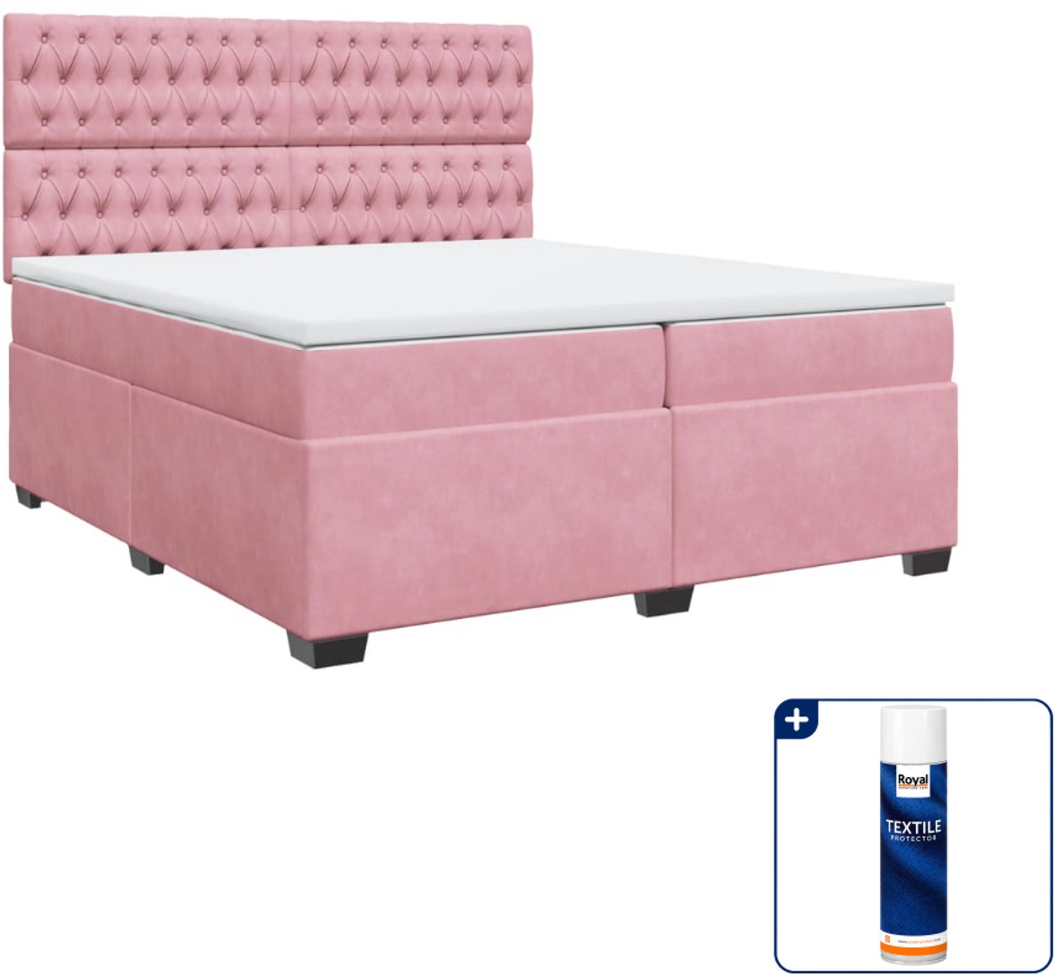 vidaXL Boxspring - Super kingsize - 200 x 200 cm - fluweel - roze - Inclusief textielbeschermer 500 ml
