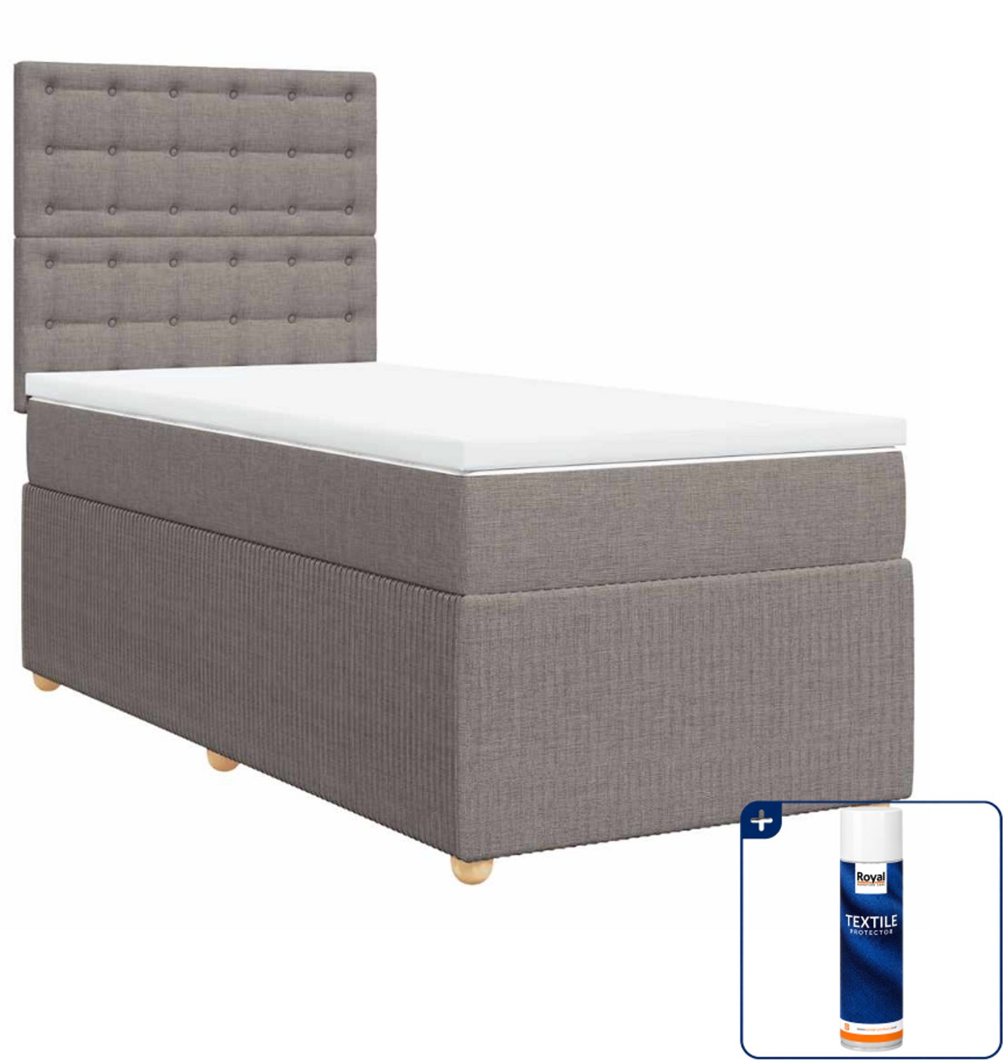 vidaXL boxspring met matras 90 x 190 cm - stof - taupe - Inclusief textielbeschermer 500 ml