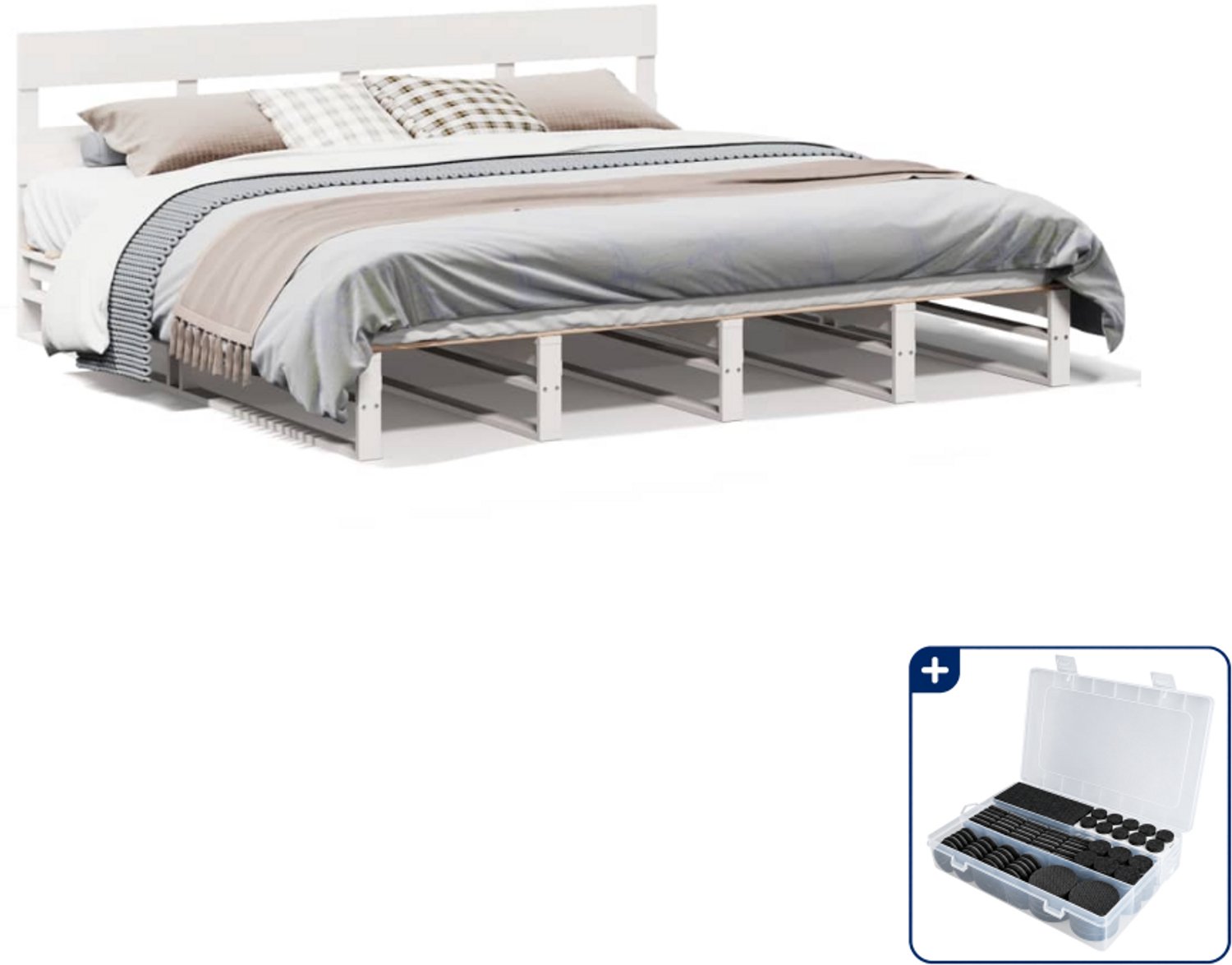 vidaXL bedframe - 200 x 200 cm - massief grenenhout - wit - Inclusief antikrasvilt 177-delig