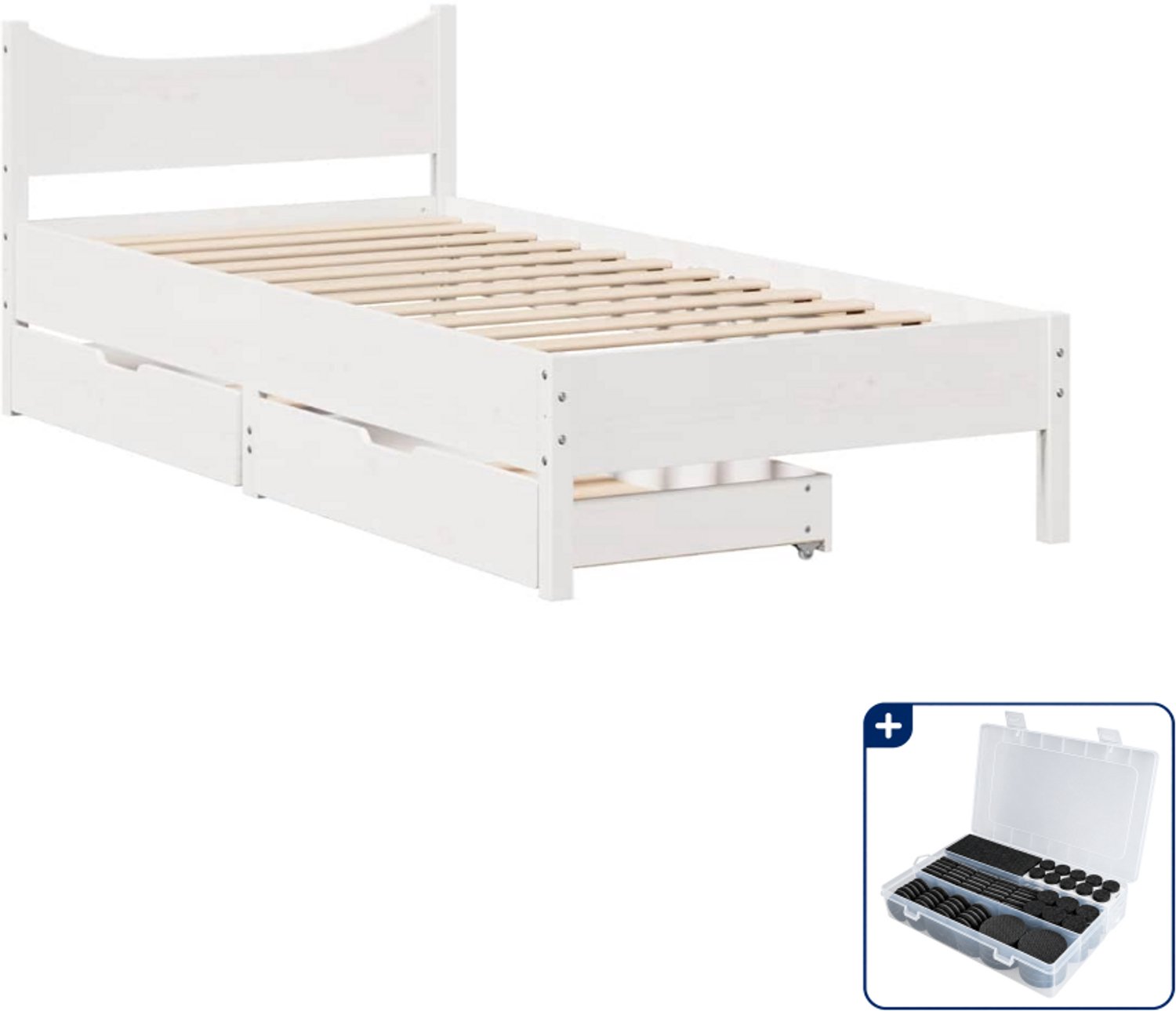 vidaXL bedframe met lades - 75 x 190 cm - massief grenenhout - wit - Inclusief antikrasvilt 177-delig