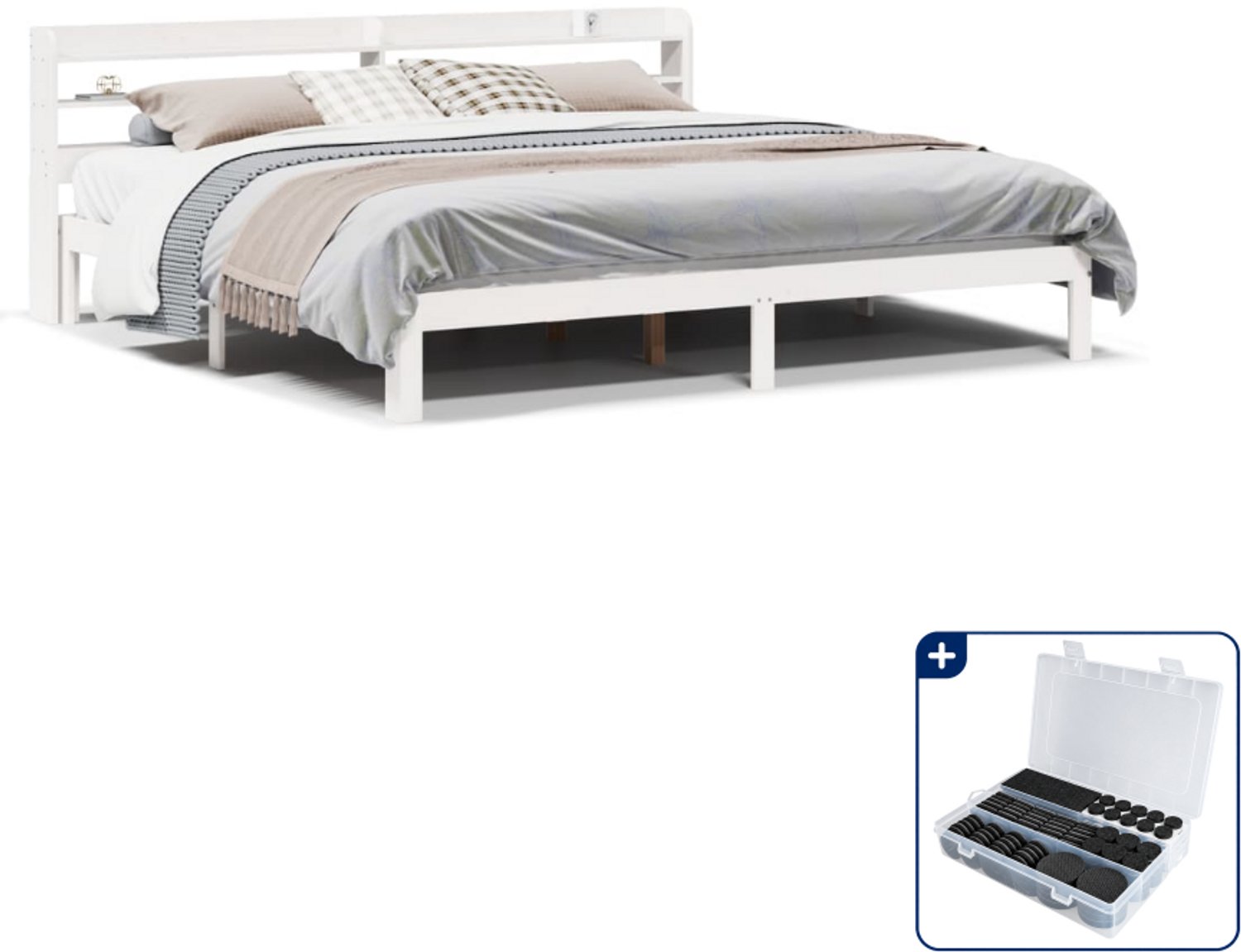vidaXL bedframe - Kingsize - 180 x 200 cm - massief grenenhout - wit - Inclusief antikrasvilt 177-delig Bruin