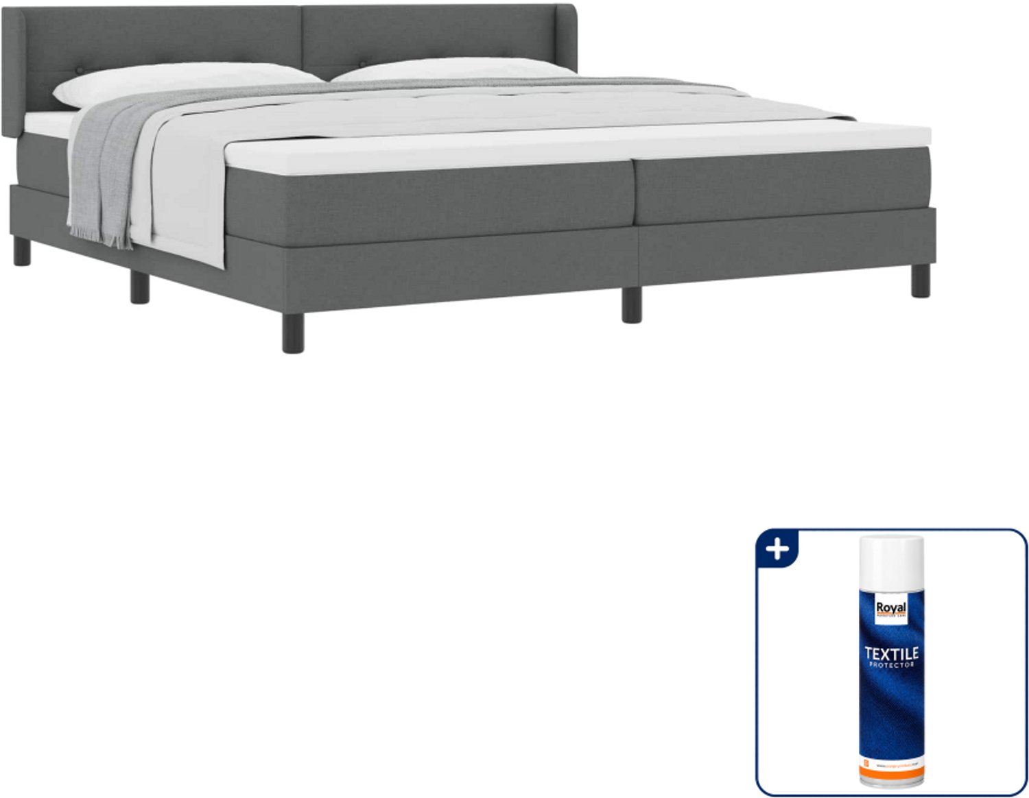 vidaXL boxspringbed - Super kingsize - 200 x 200 cm - donkergrijs - Inclusief textielbeschermer 500 ml