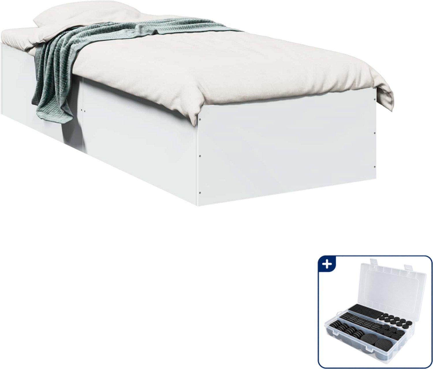 vidaXL bedframe - 80 x 200 cm - bewerkt hout - wit - Inclusief antikrasvilt 177-delig