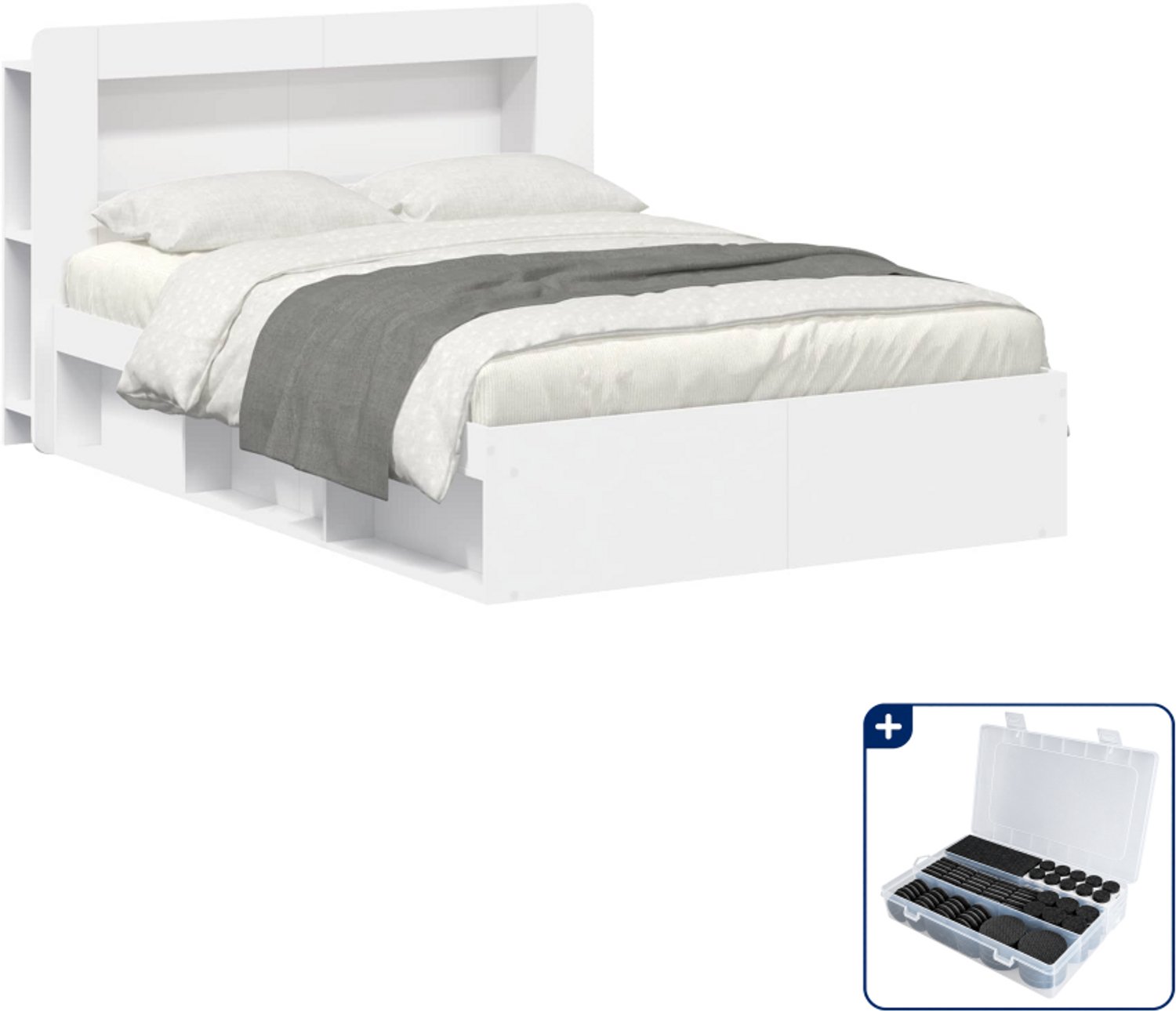 vidaXL bedframe met opslag - Queensize - 160 x 200 cm - wit - Inclusief antikrasvilt 177-delig