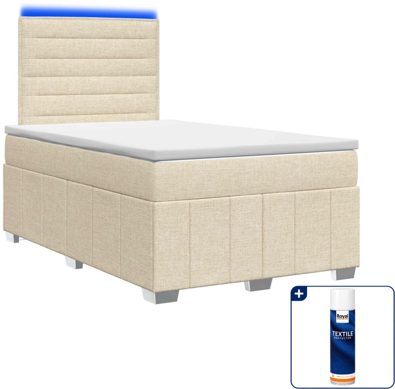 vidaXL led boxspring met matras - 120 x 190 cm - crèmekleurig - Inclusief textielbeschermer 500 ml