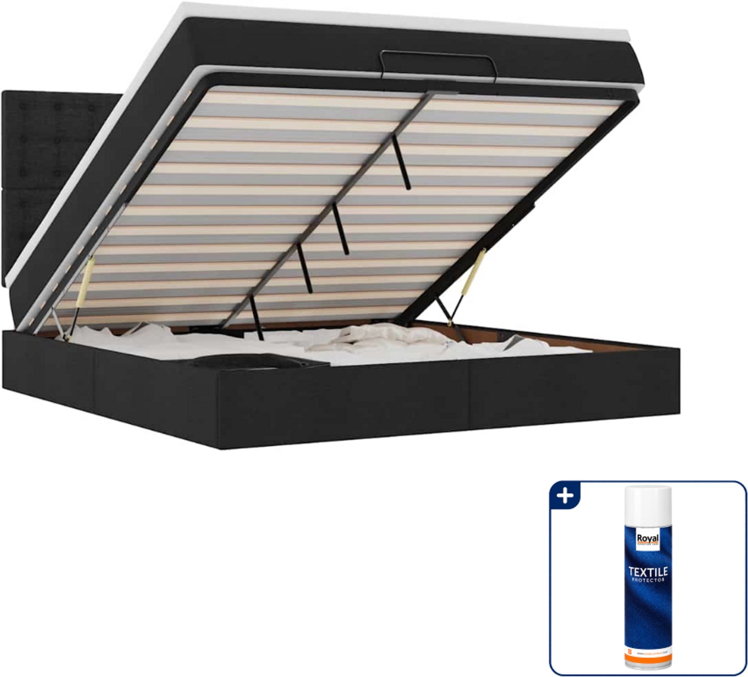 vidaXL Kingsize ottoman bed met matras en LED - zwart - Inclusief textielbeschermer 500 ml Grijs