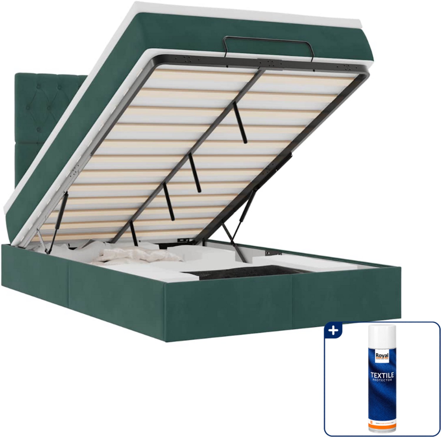 vidaXL ottoman bed met matras 120 x 190 cm - fluweel - donkergroen - Inclusief textielbeschermer 500 ml Zwart